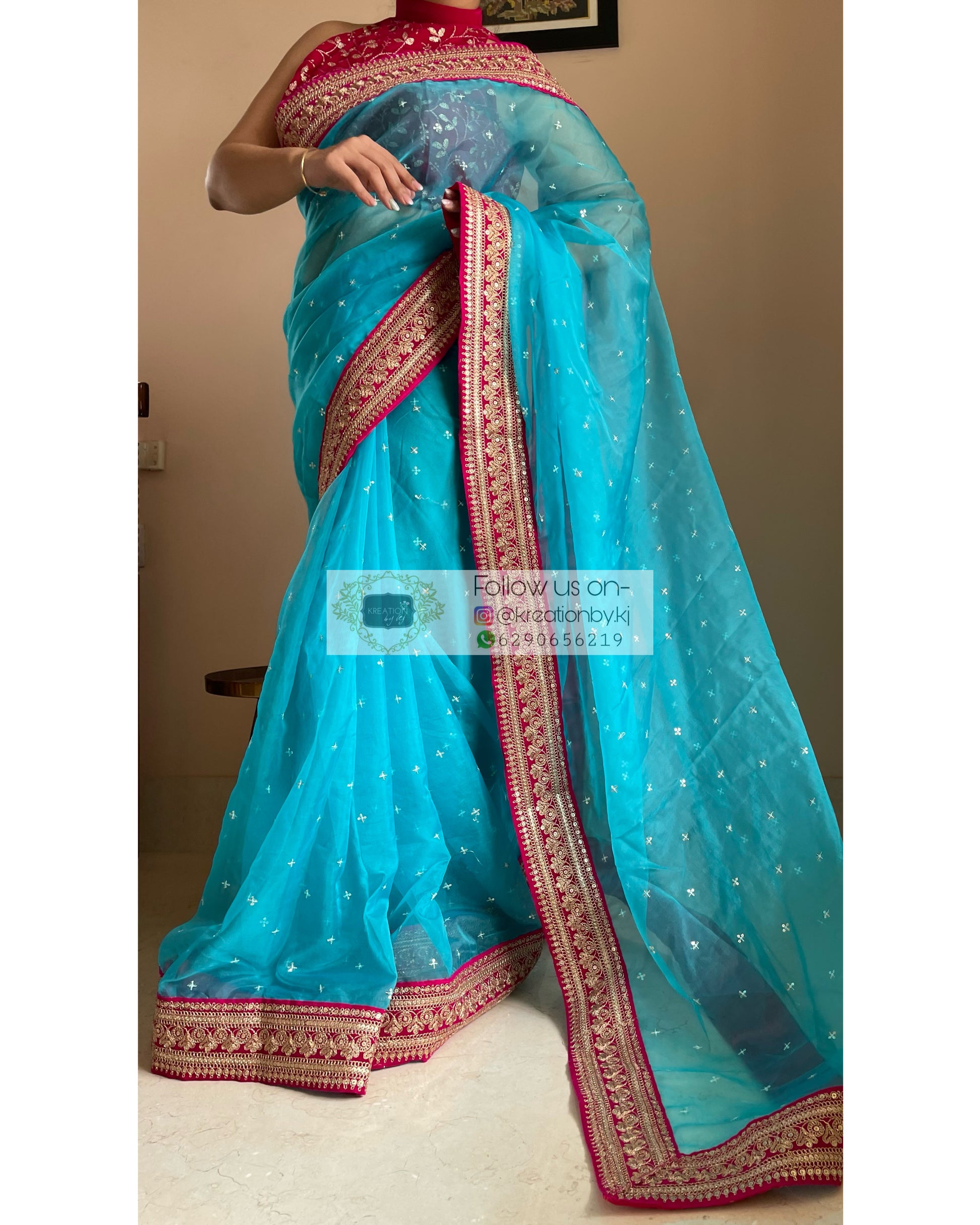 Blue Ragini Organza Saree - kreationbykj