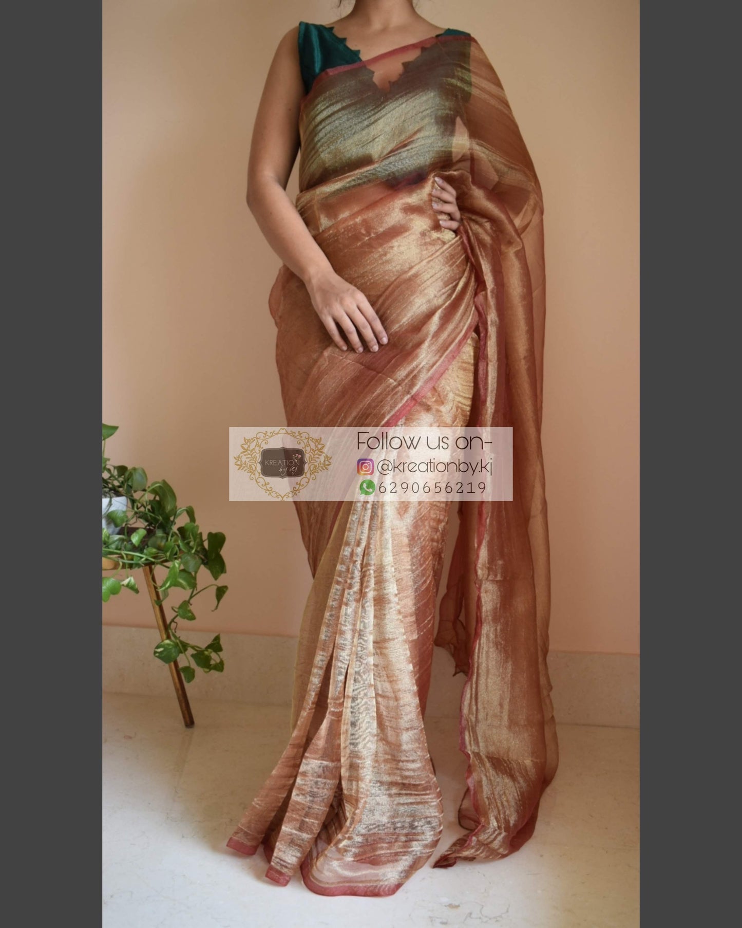 Copper Zari Tissue Saree - kreationbykj