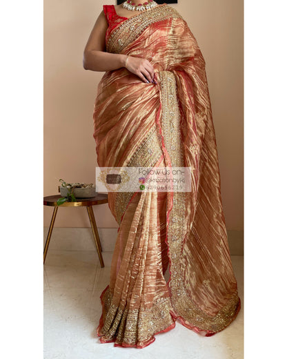 Copper Zari Tissue Zarina Saree - kreationbykj