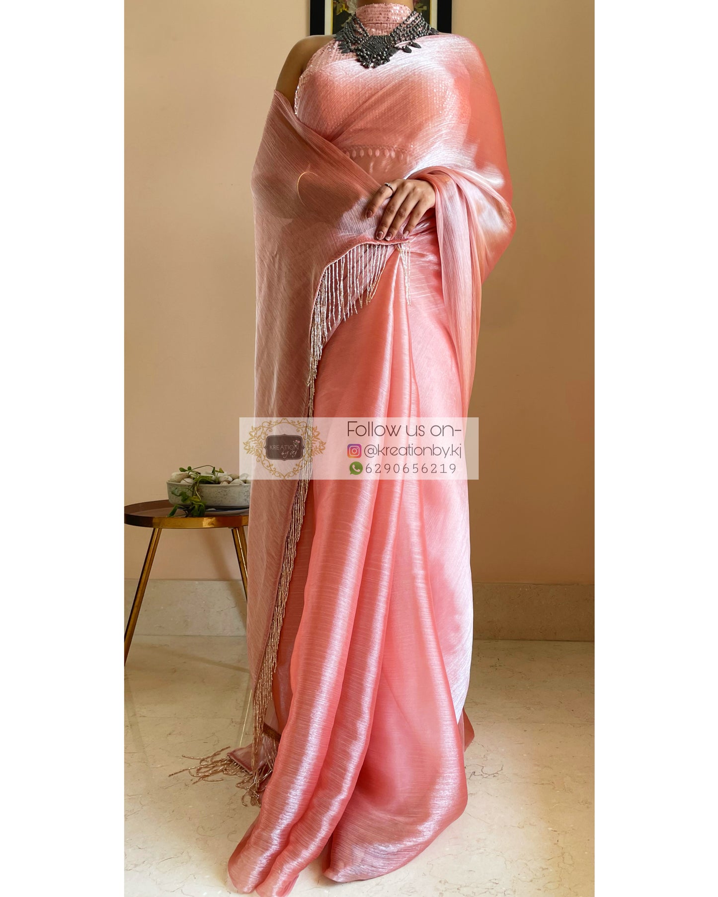 Peach Sorbet Glass Organza Saree - kreationbykj