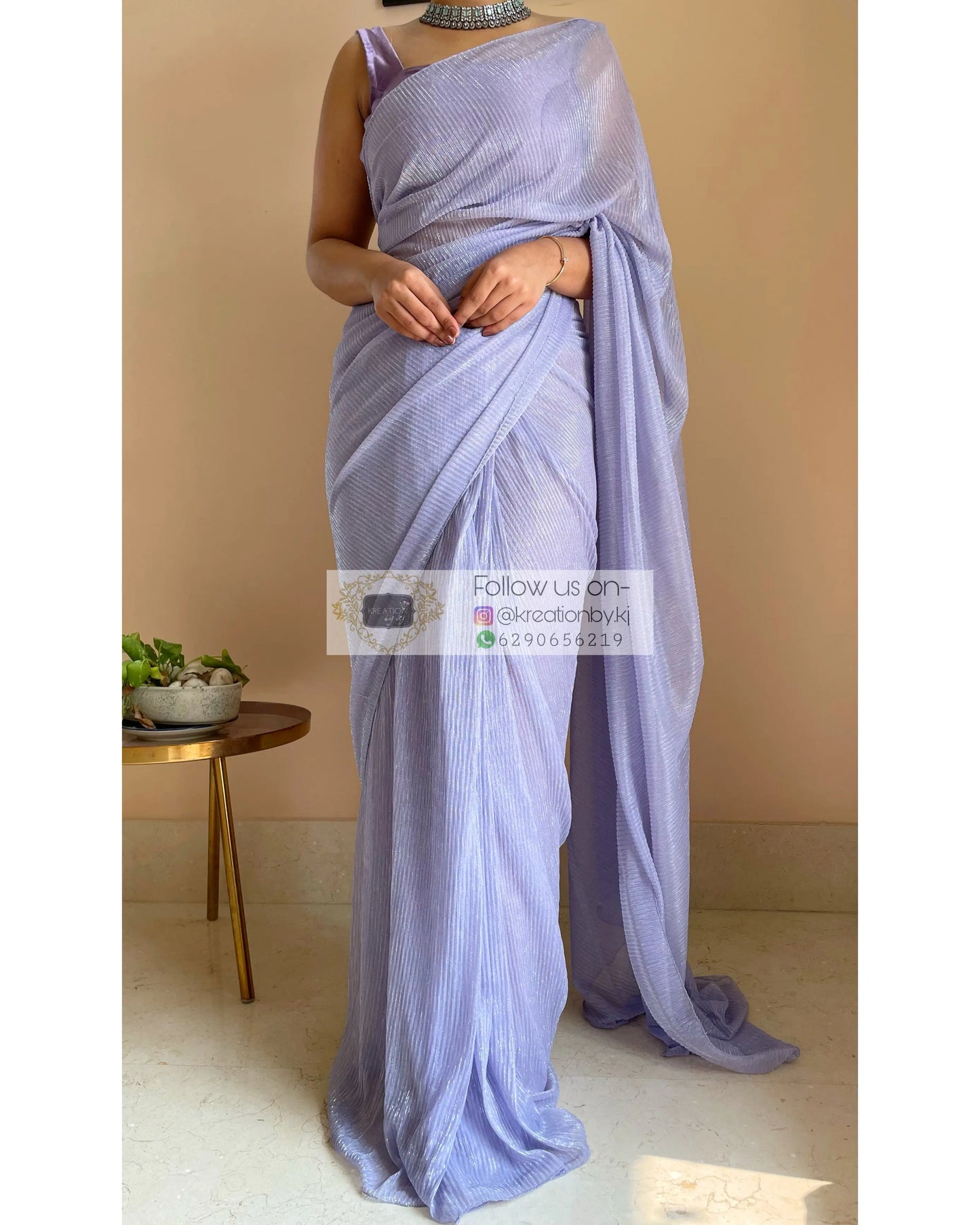 Lavender Pleated Shimmer Net Saree - kreationbykj