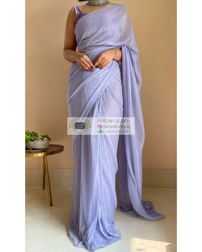 Lavender Pleated Shimmer Net Saree - kreationbykj