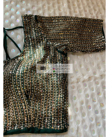 Green Sequins Blouse Piece - kreationbykj