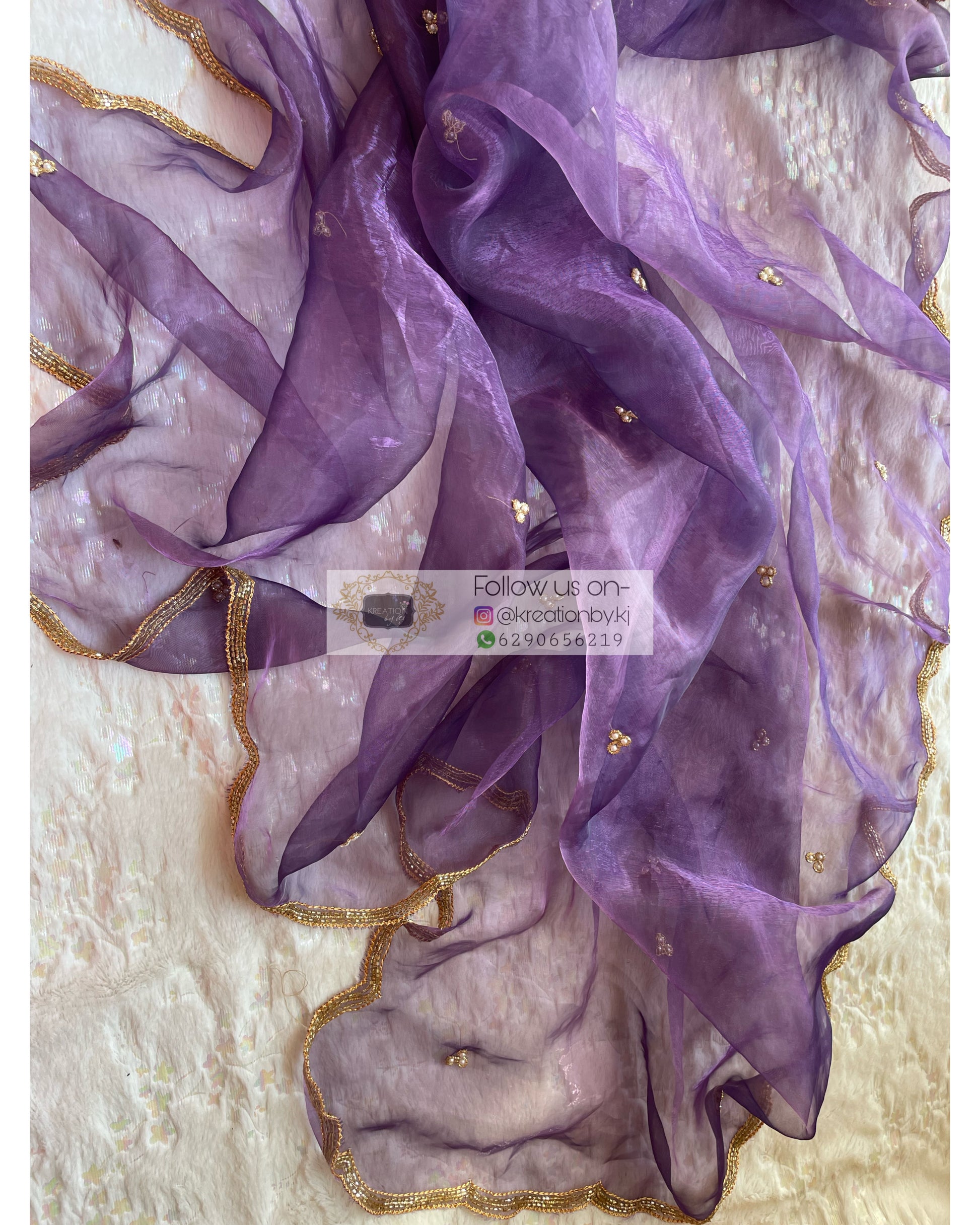 Violet Glass Tissue Dupatta with Scallop - kreationbykj