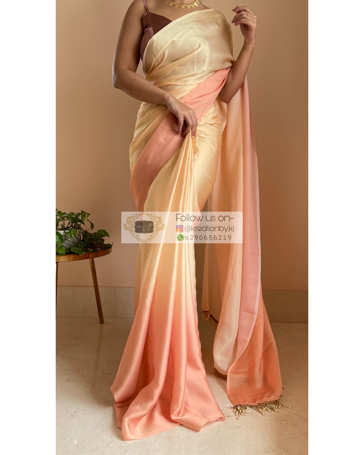 Malai Kulfi Ombré Crepe Silk Saree with Handmade Tassels on Pallu - kreationbykj