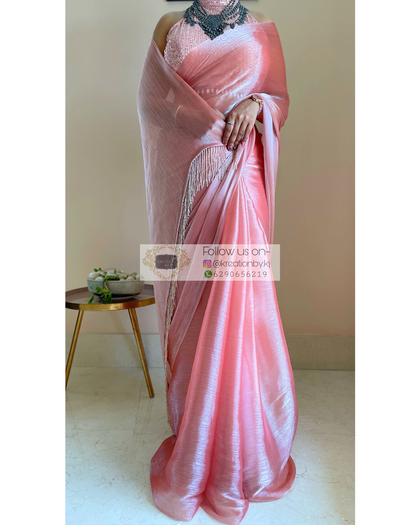 Peach Sorbet Glass Organza Saree - kreationbykj