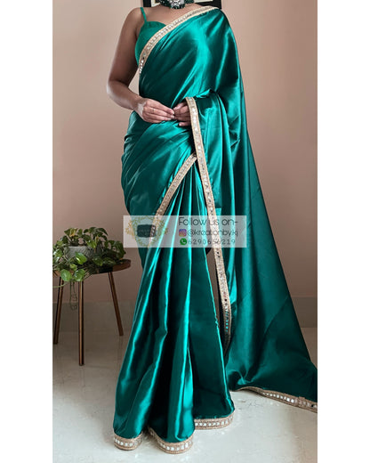 Bottle Green Sheesh Saree - kreationbykj