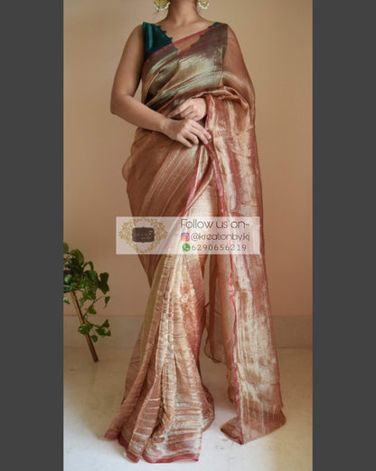 Copper Zari Tissue Saree - kreationbykj