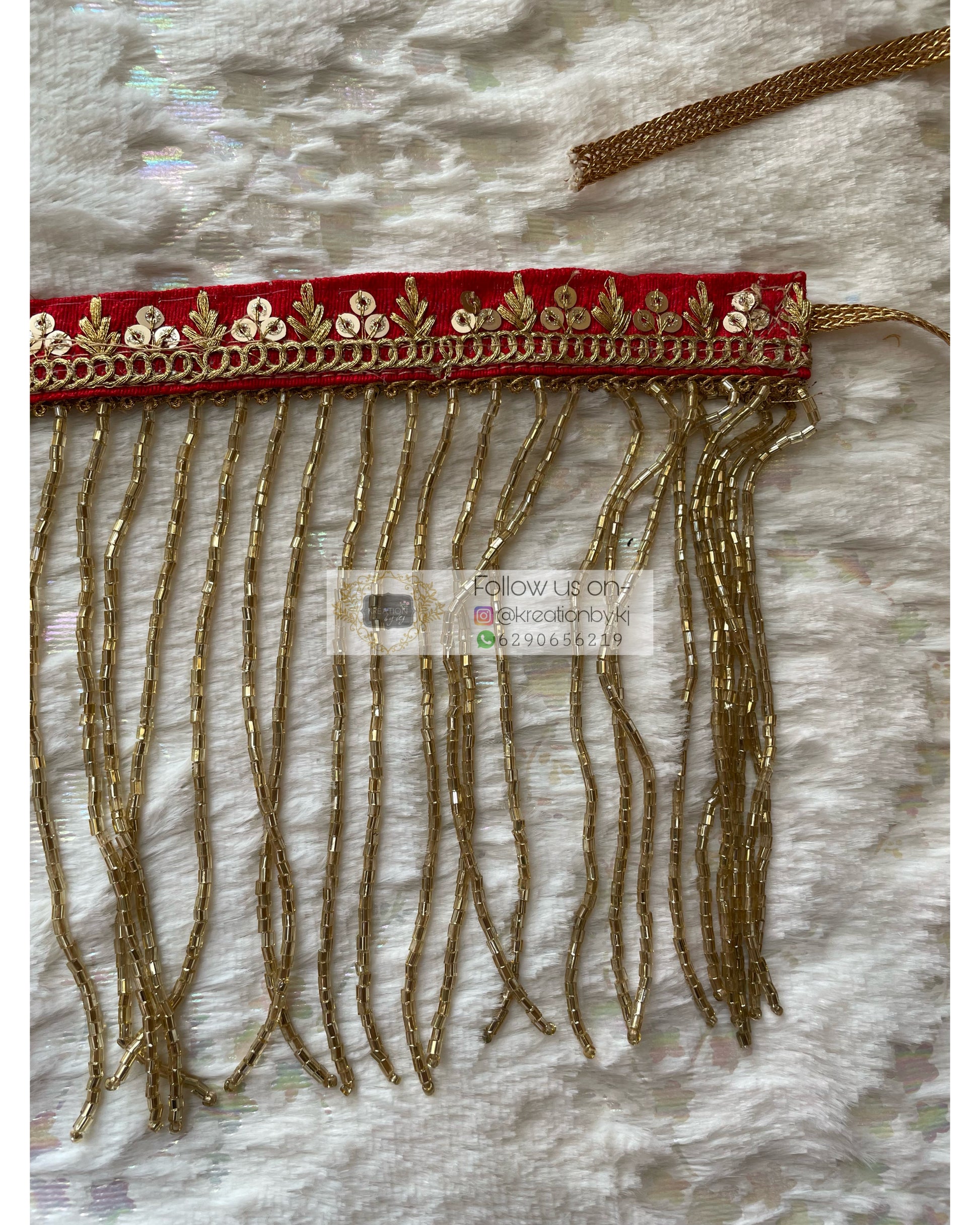 Red Sequins and Zari Waist Belt with Cutdana Tassels - kreationbykj