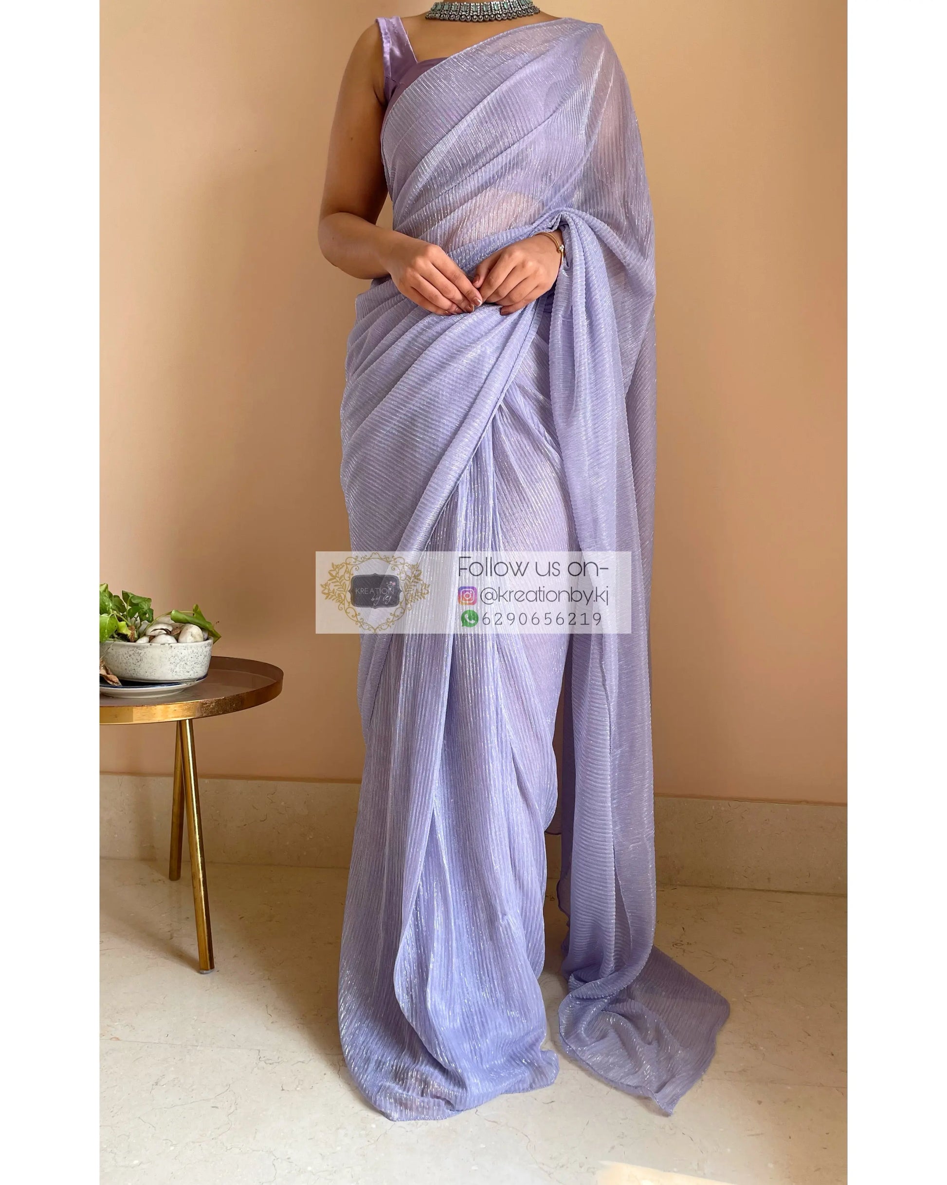 Lavender Pleated Shimmer Net Saree - kreationbykj