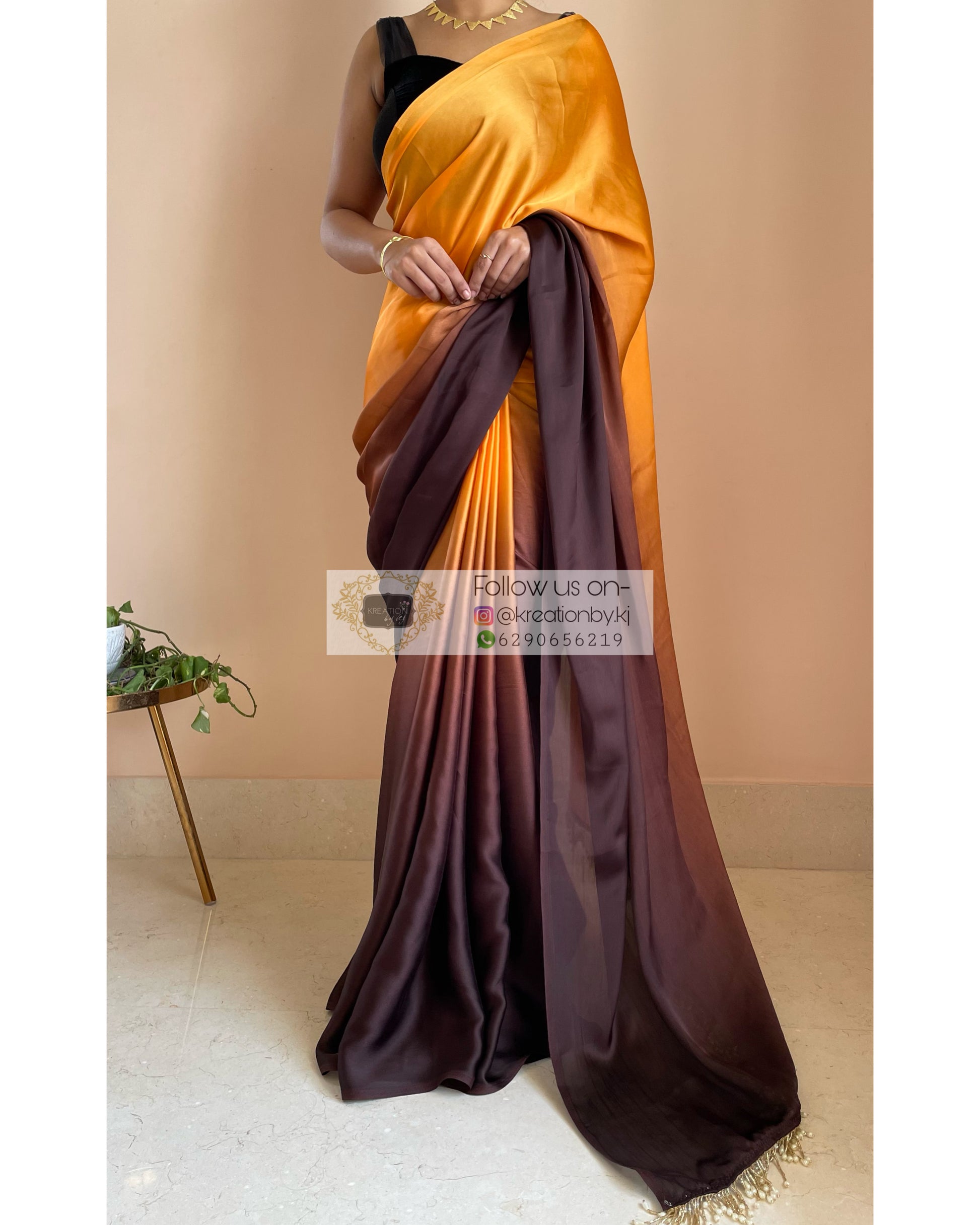 Desert Dreams Ombré Crepe Silk Saree With Handmade Tassels on Pallu - kreationbykj
