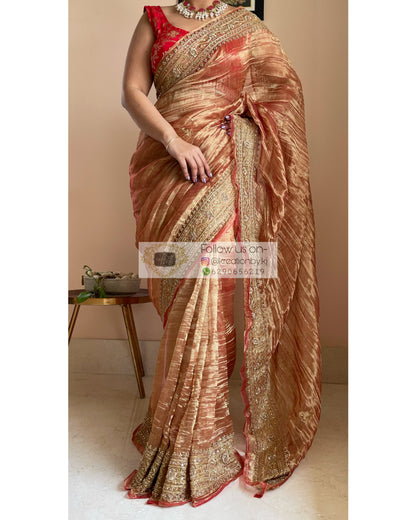 Copper Zari Tissue Zarina Saree - kreationbykj