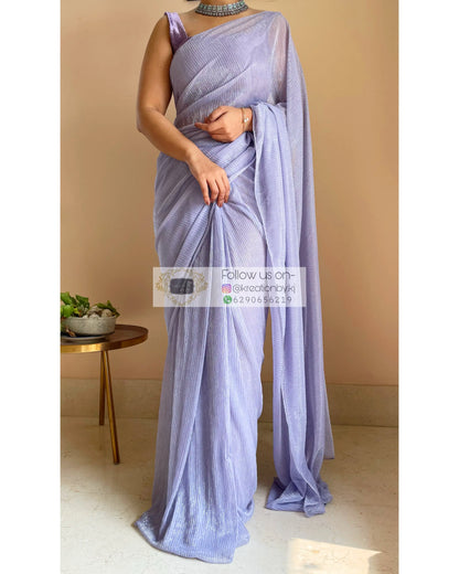 Lavender Pleated Shimmer Net Saree - kreationbykj