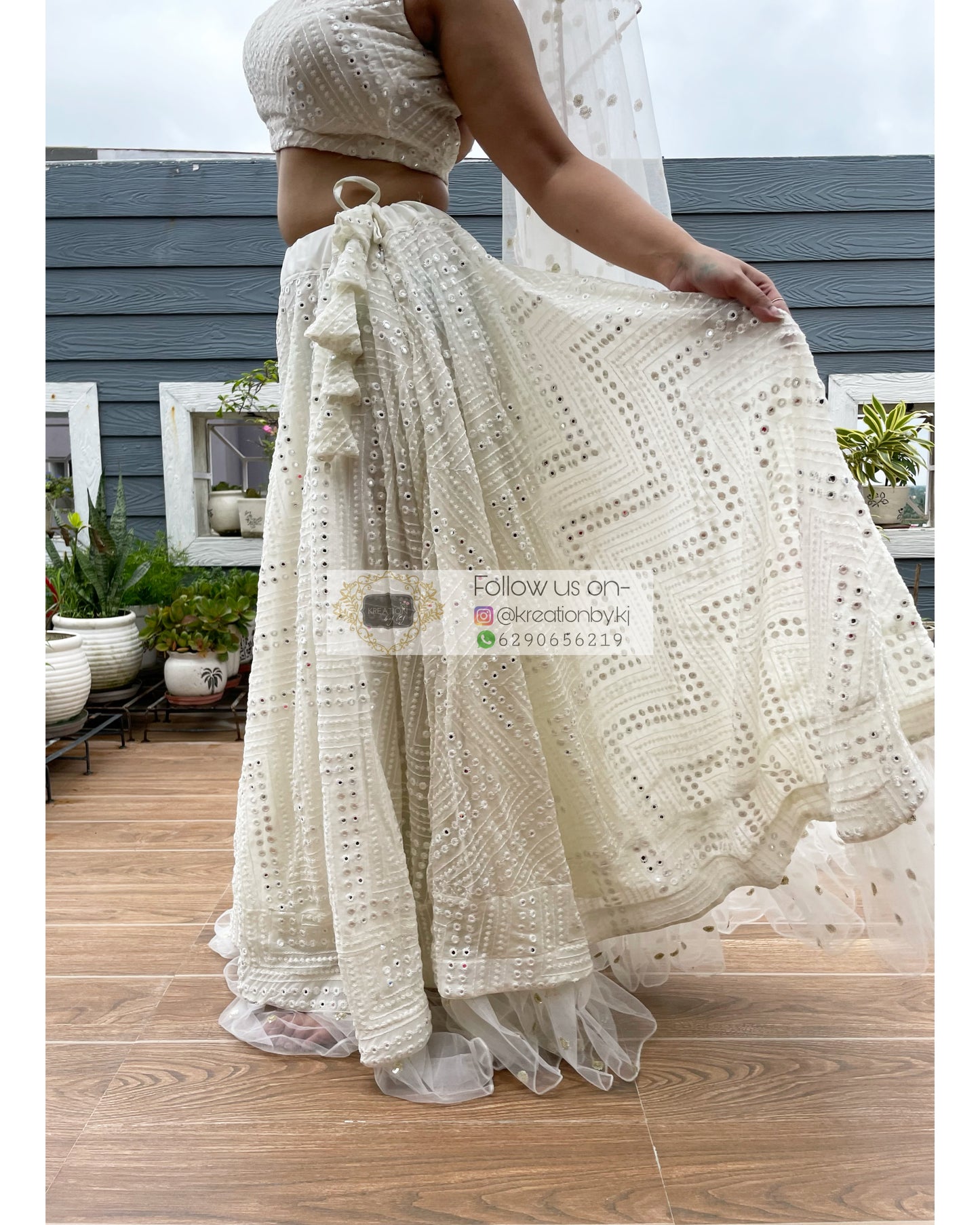 White Sheesh Mahal Lehenga Set - kreationbykj