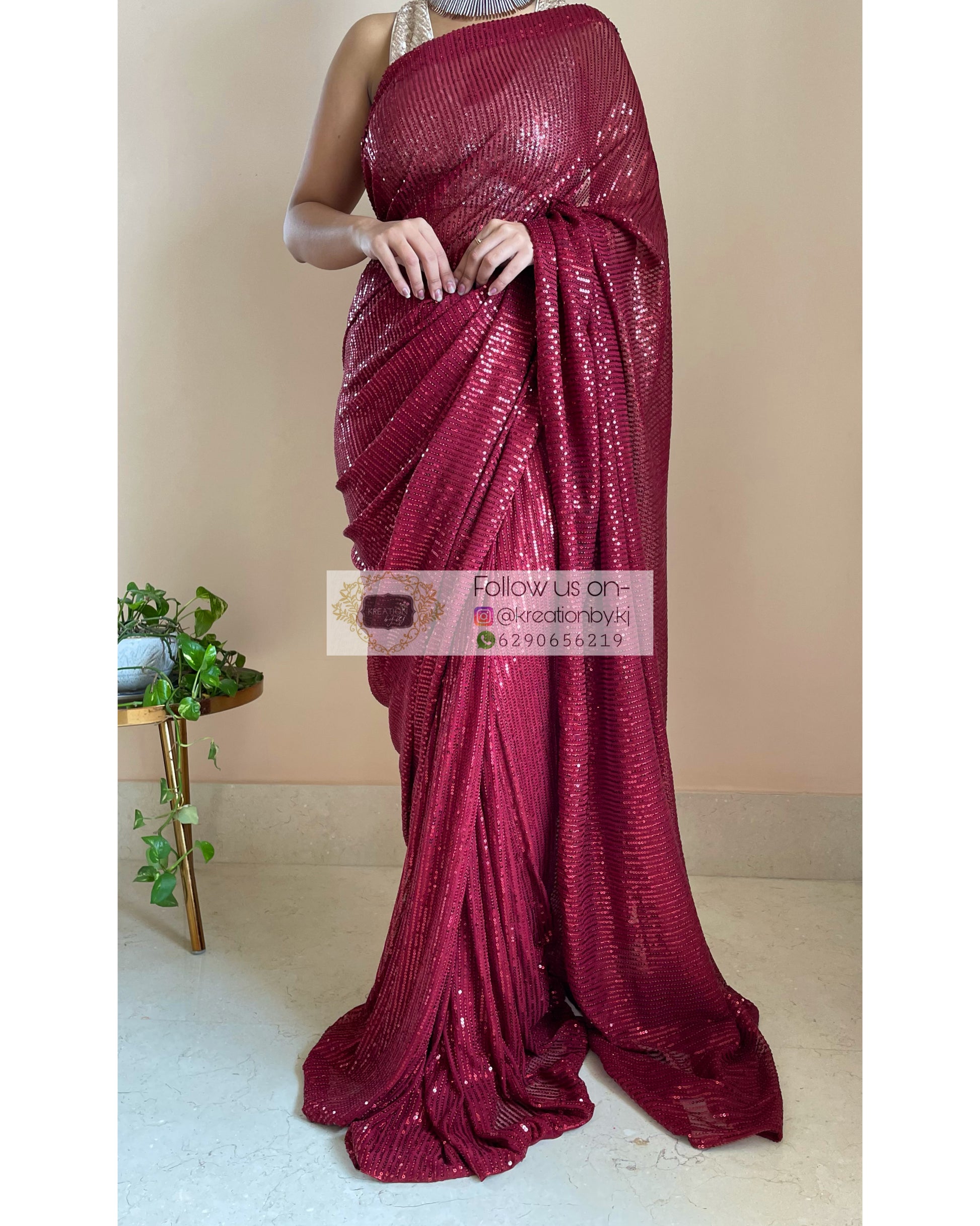 Maroon Sequins Saree - kreationbykj