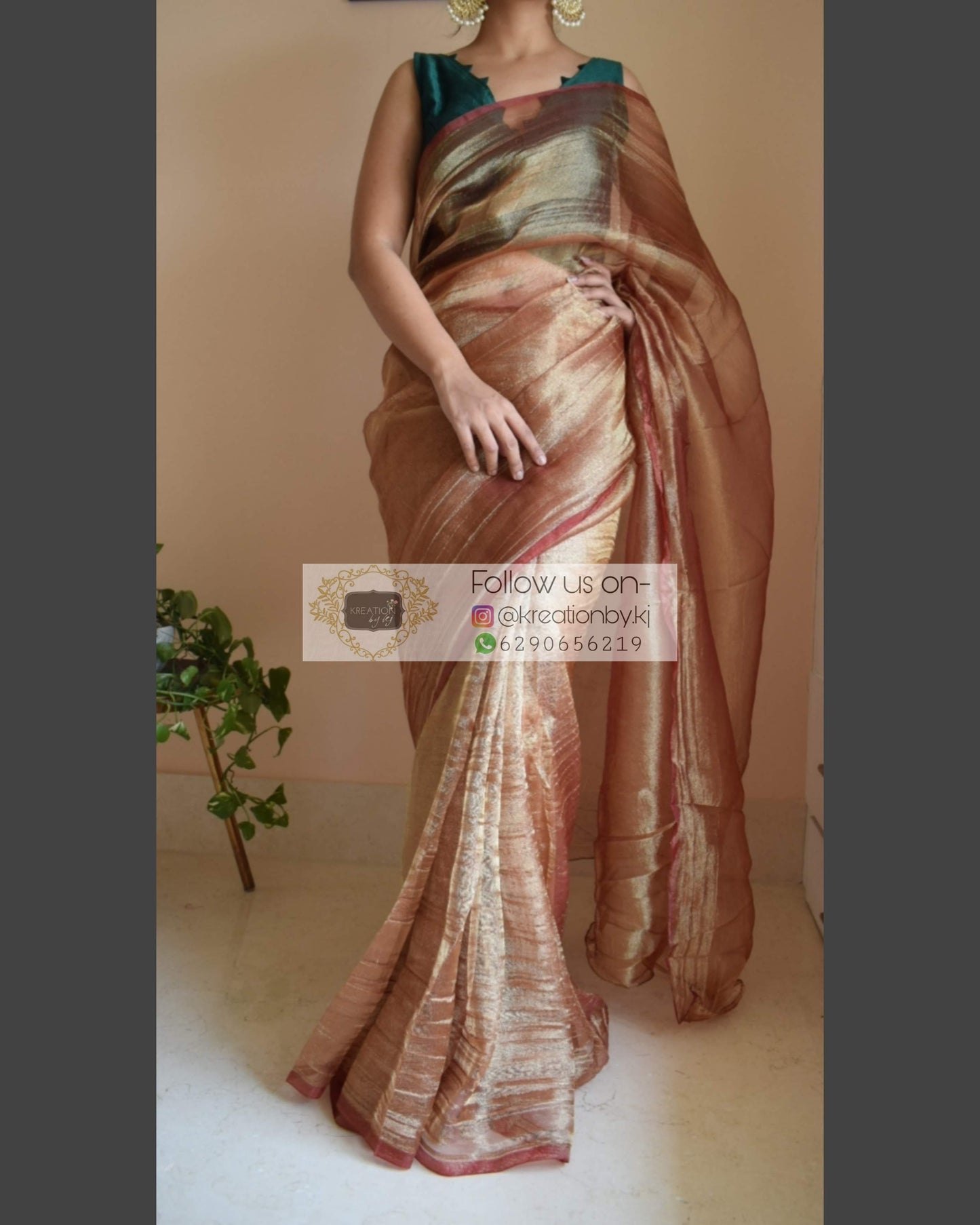 Copper Zari Tissue Saree - kreationbykj