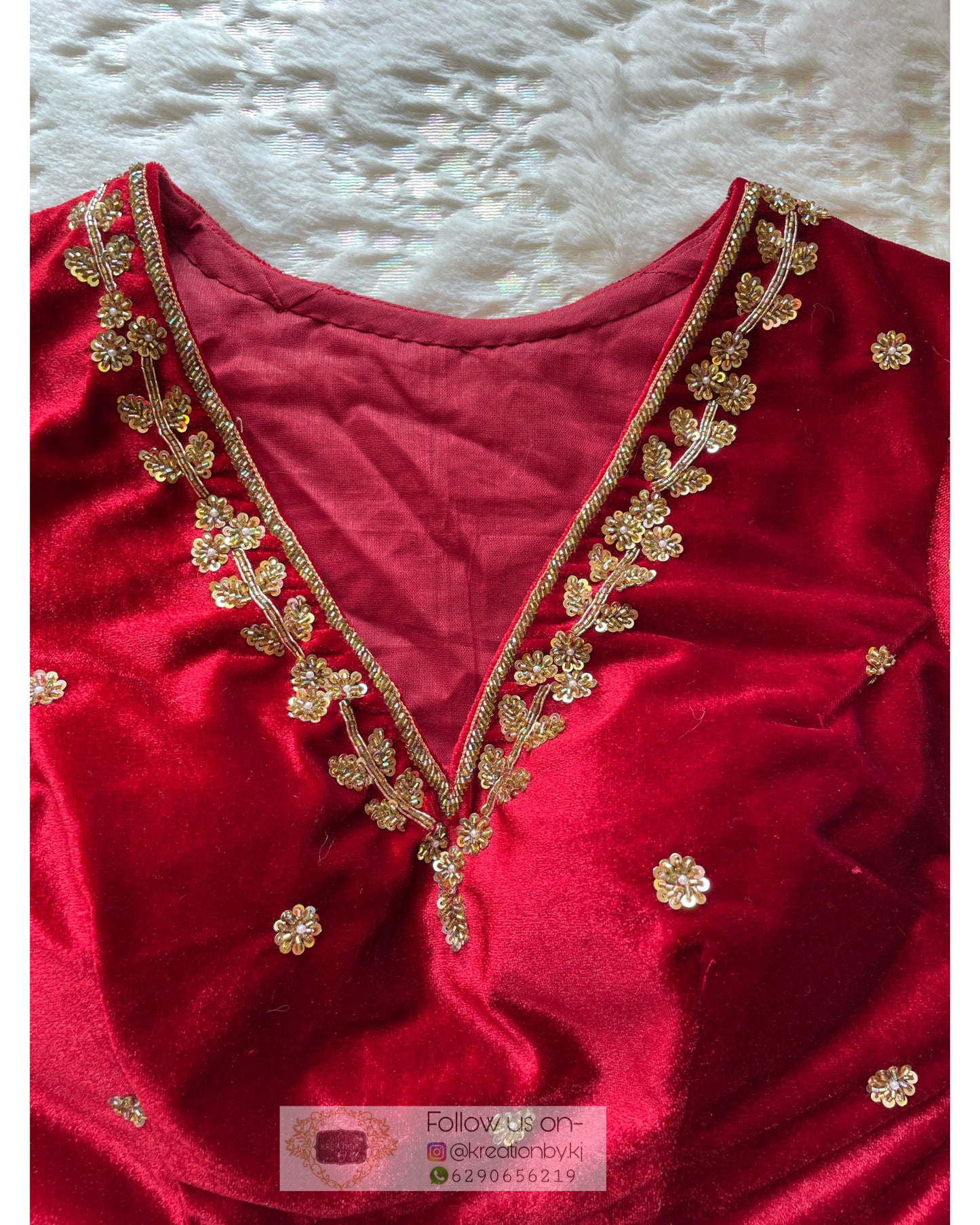 Maroon Velvet Taj Mahal Accent Blouse Piece - kreationbykj