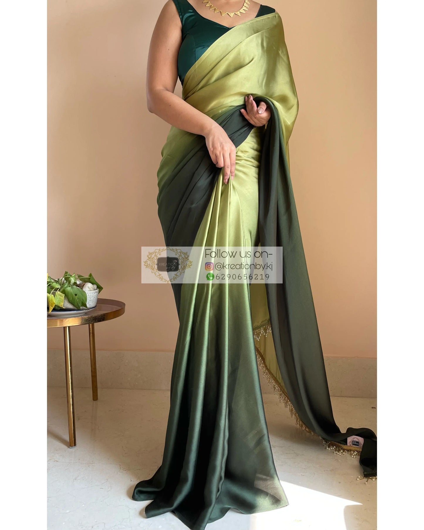 Kacchi Kairi Ombré Crepe Silk Saree with Handmade Tassels on Pallu - kreationbykj