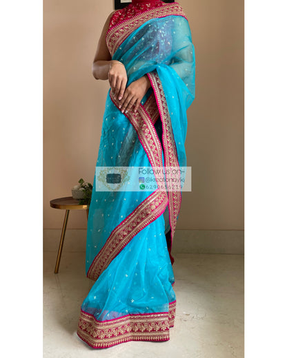 Blue Ragini Organza Saree - kreationbykj