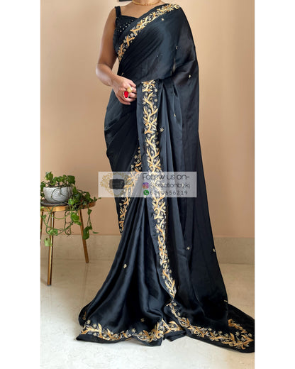 Black Resham Saree - kreationbykj