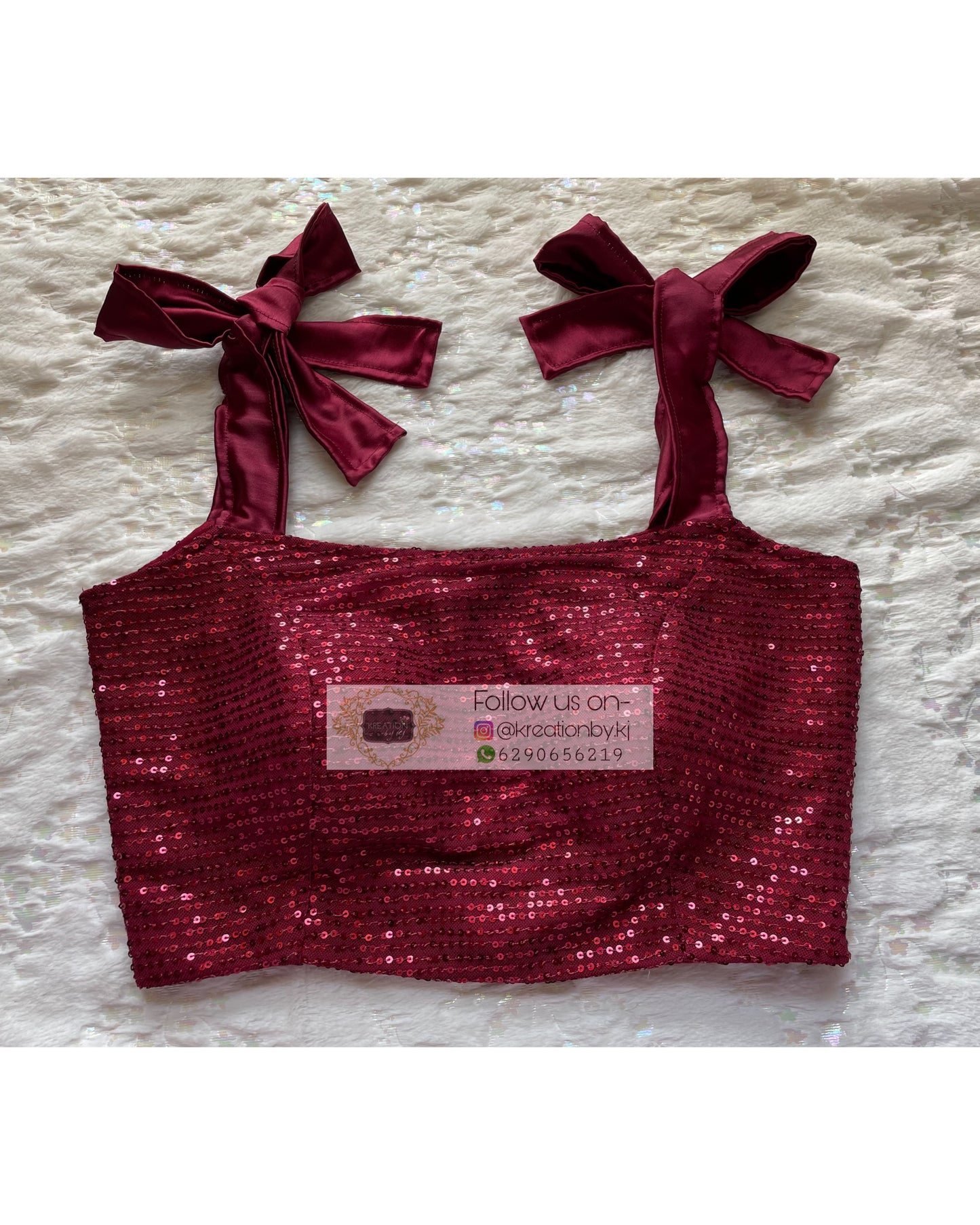 Alicia Maroon Sequins Crop Top - kreationbykj