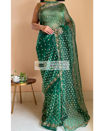 Forest Green Badan pe Sitaare Saree - kreationbykj