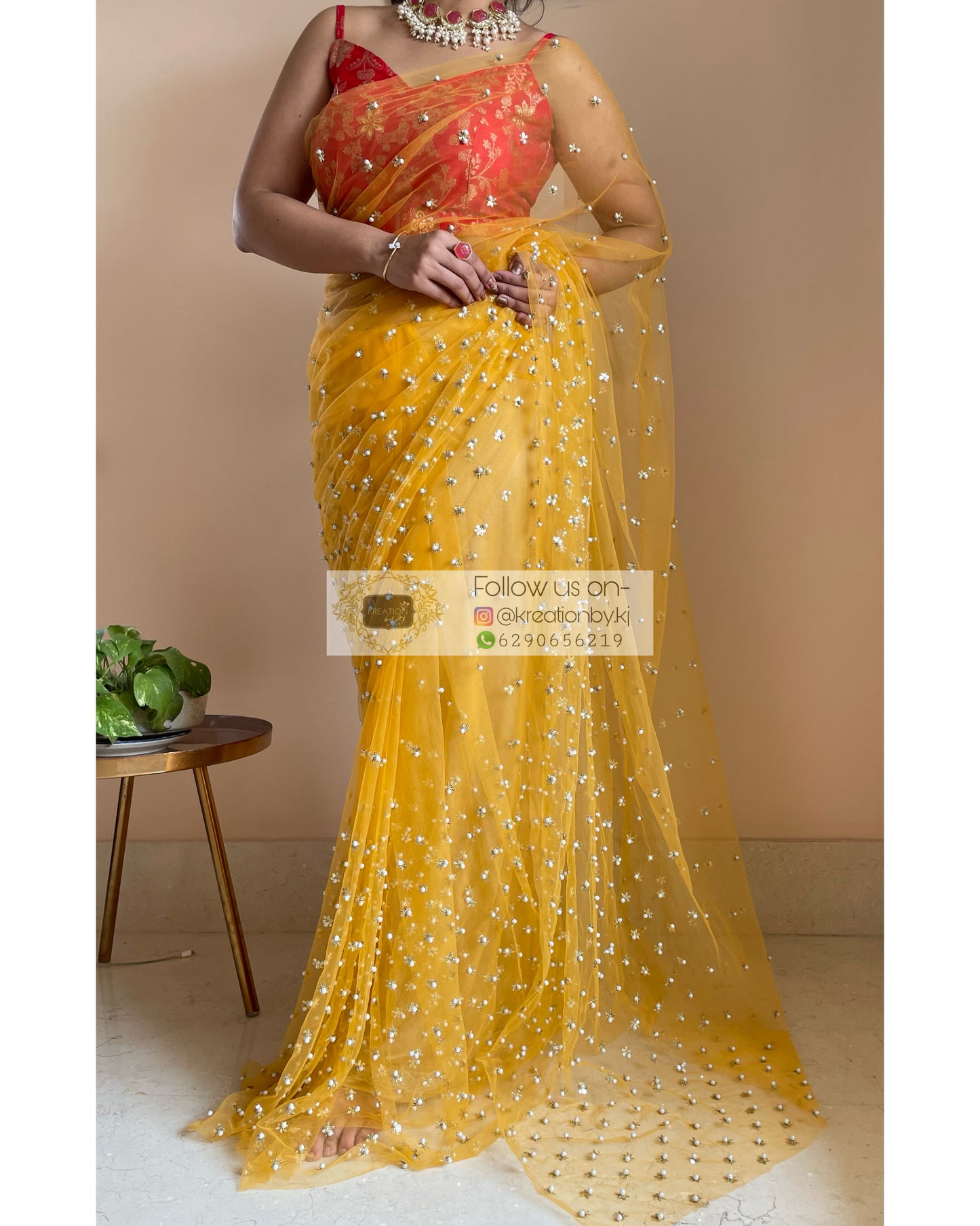 Jugnoo Yellow Net Saree - kreationbykj