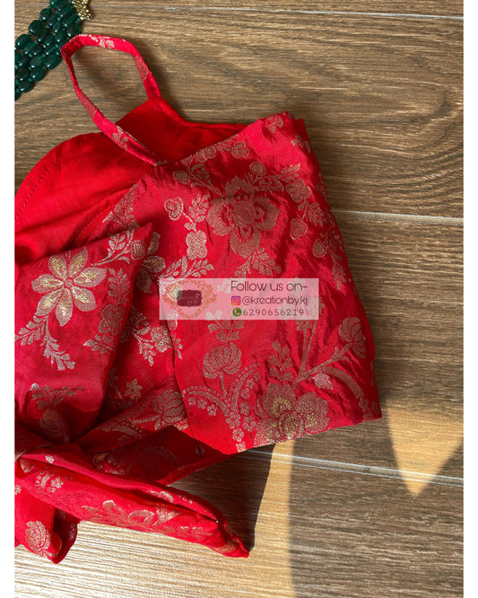 Red Brocade Strappy Blouse - kreationbykj