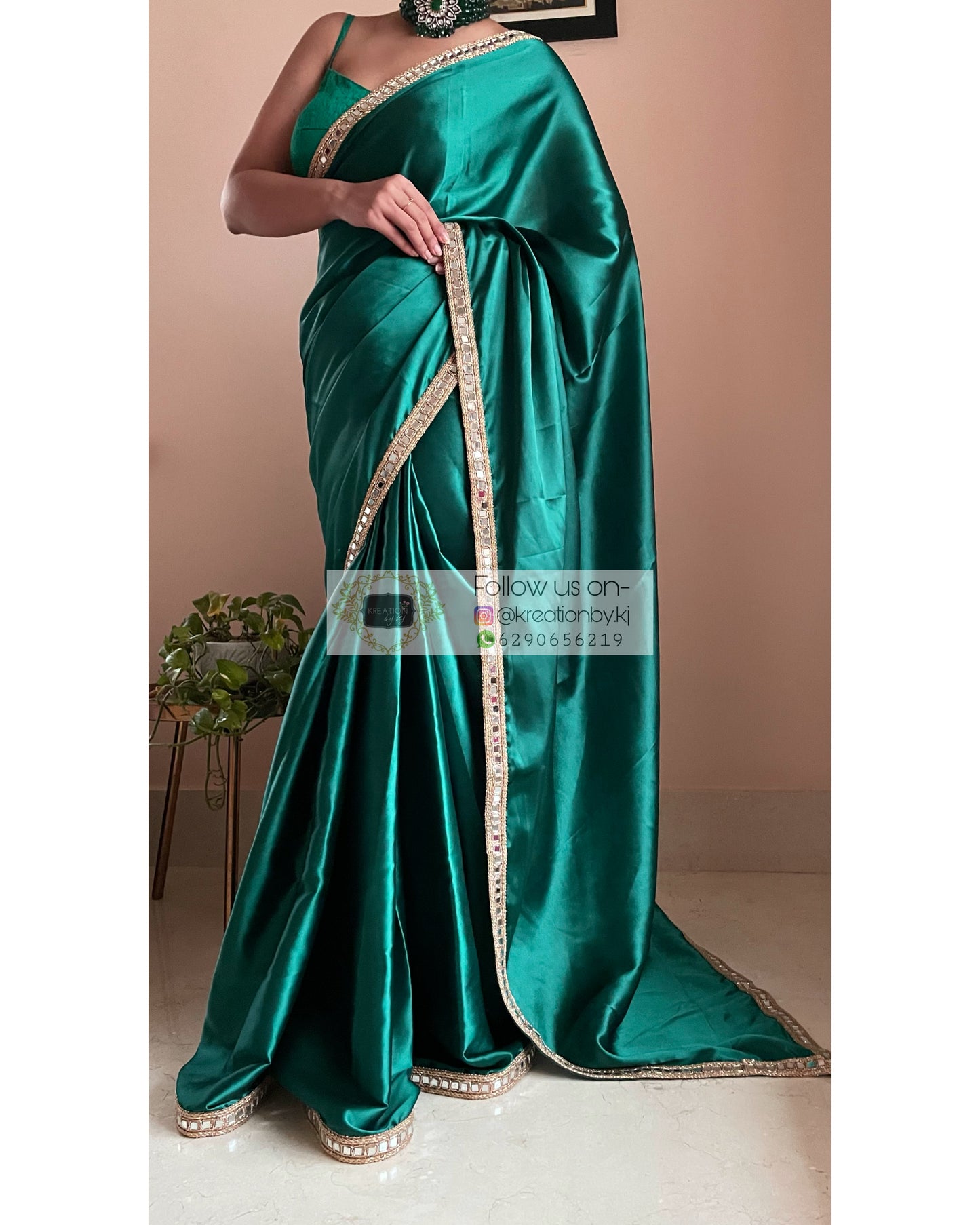 Bottle Green Sheesh Saree - kreationbykj