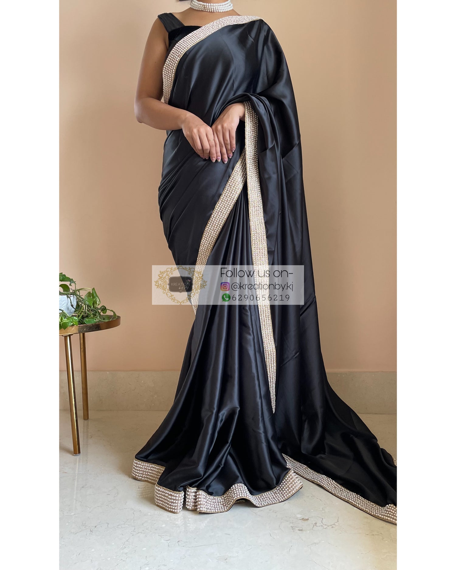 Black Mother Of Pearl Saree - kreationbykj