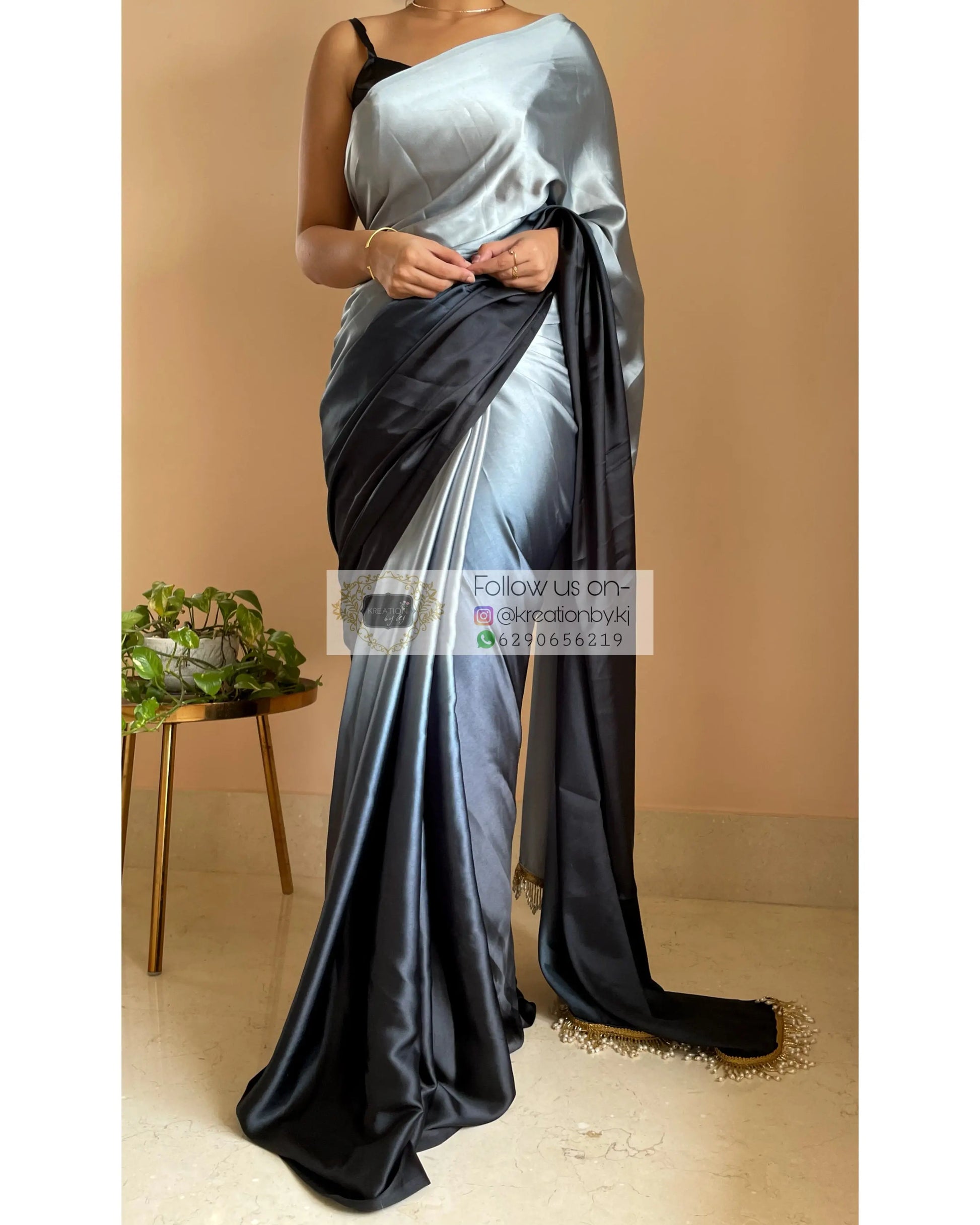 Megh Malhaar Ombré Satin Silk Saree with Handmade Tassels on Pallu - kreationbykj