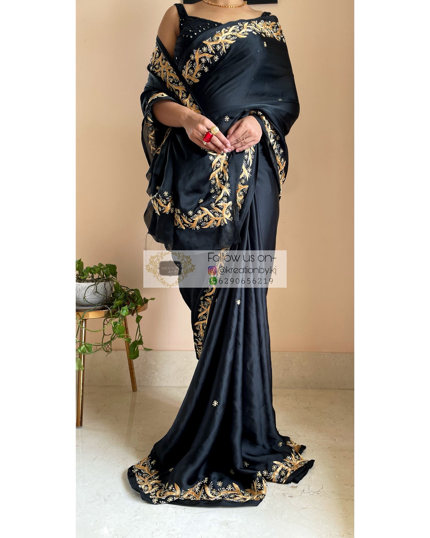 Black Resham Saree - kreationbykj