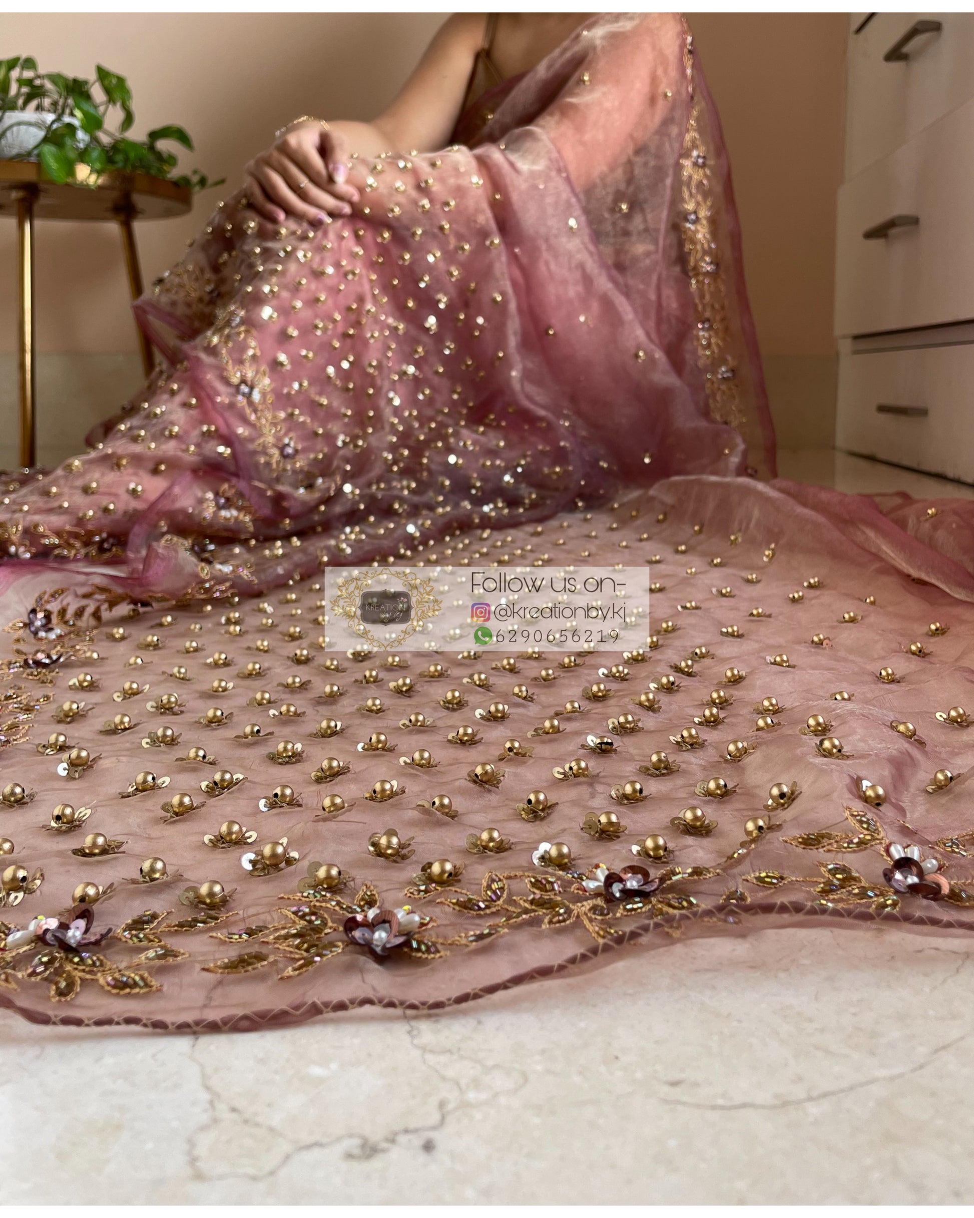 Rose Beige Badan pe Sitare Saree - kreationbykj