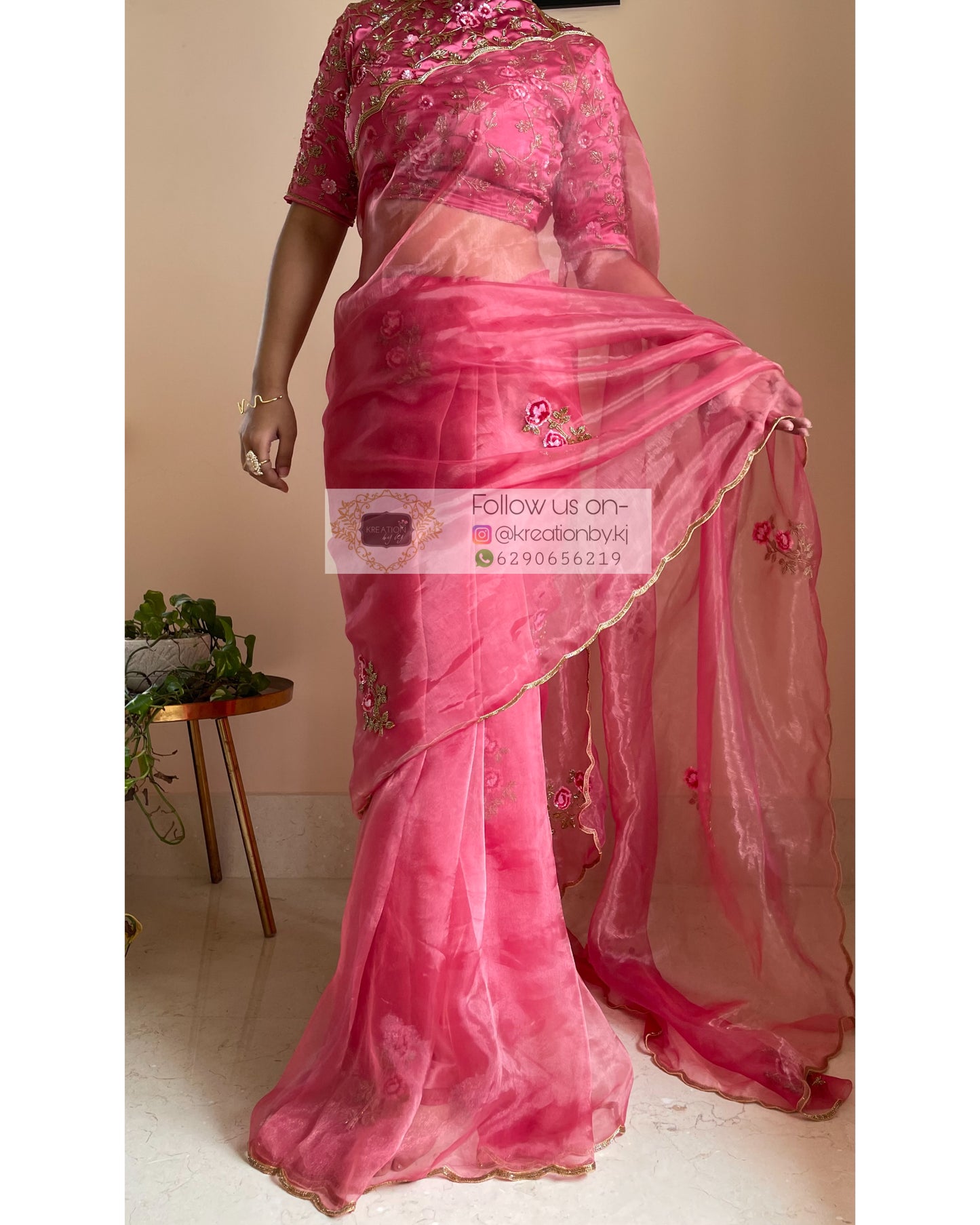 Remember the Roses Pink Glass Tissue Saree - kreationbykj