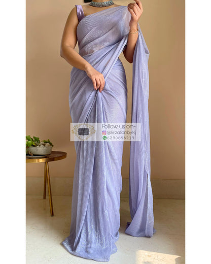 Lavender Pleated Shimmer Net Saree - kreationbykj