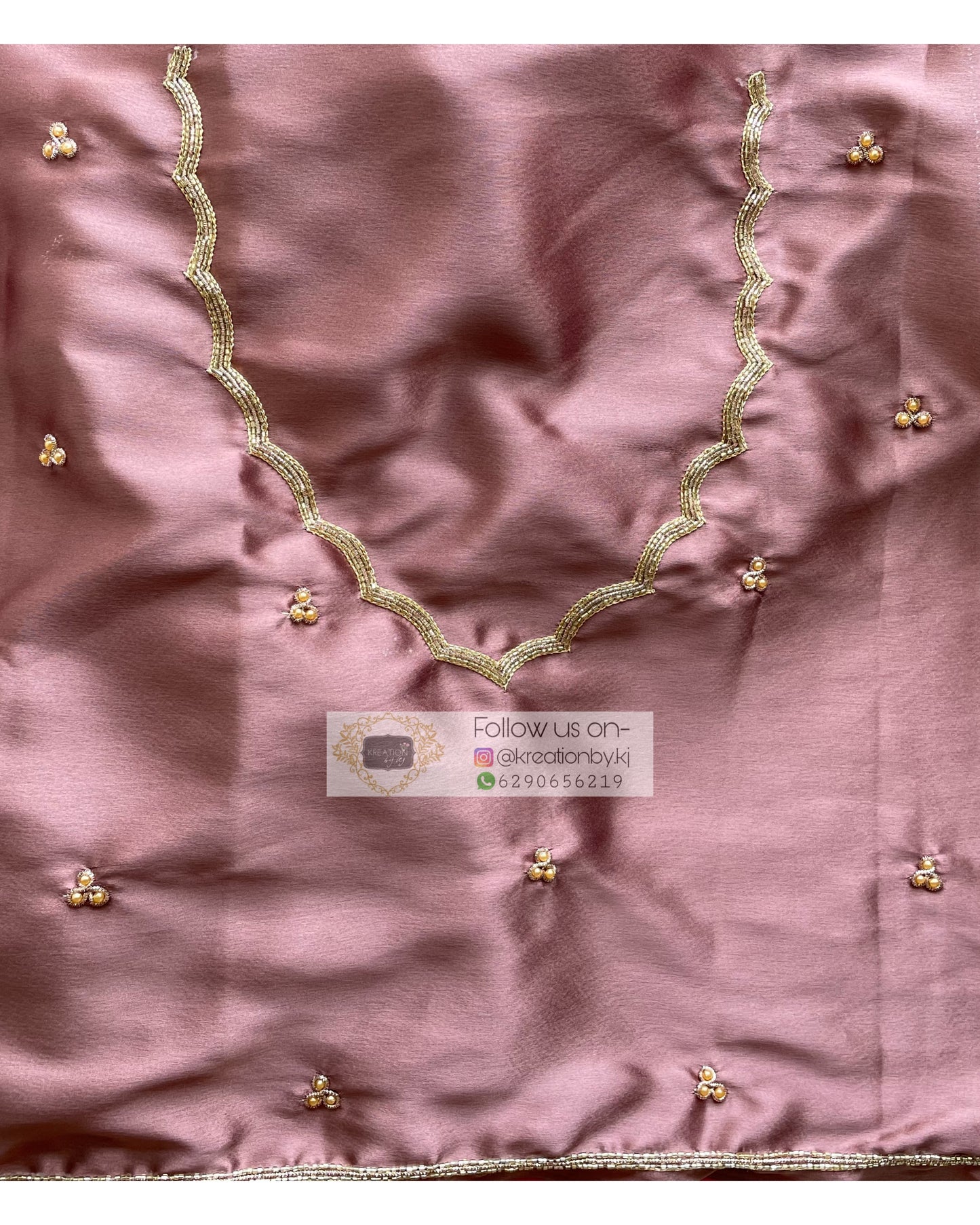 Rose Gold Satin Silk Saree With Handembroidered Scalloping - kreationbykj