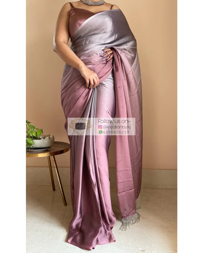 Grey-Rose Gold Ombré Saree withe Handmade Tassels on Pallu - kreationbykj