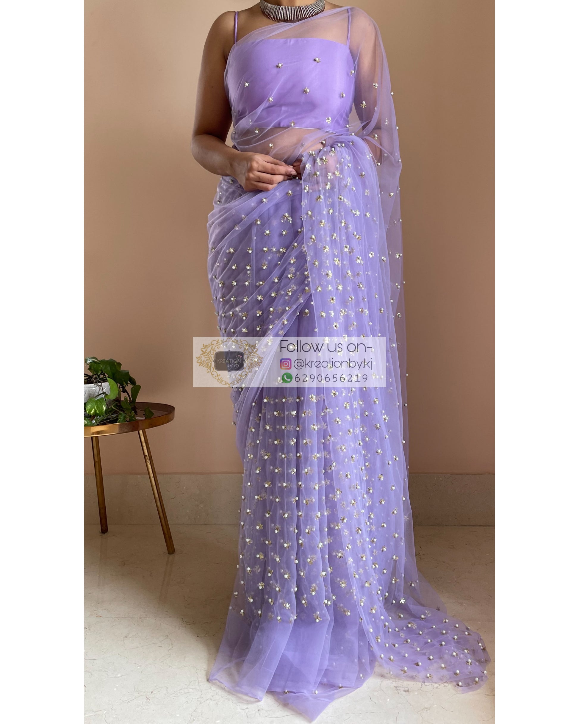 Jugnoo Lavender Net Saree - kreationbykj