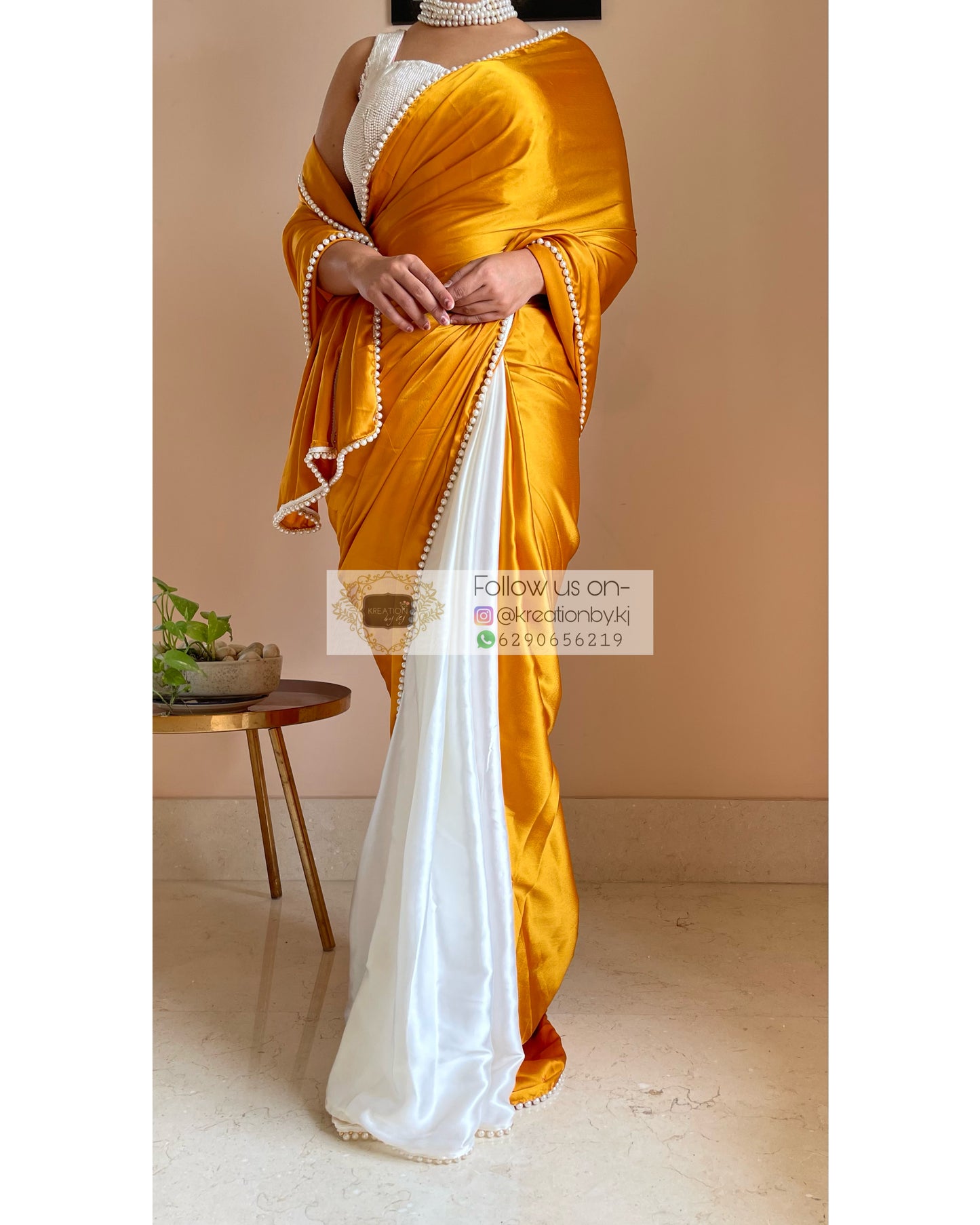 Sunny Side up Two in One Satin Saree - kreationbykj