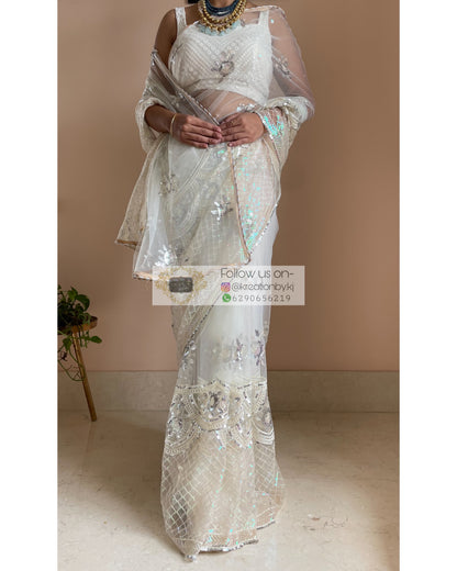 White Noor Net Saree - kreationbykj