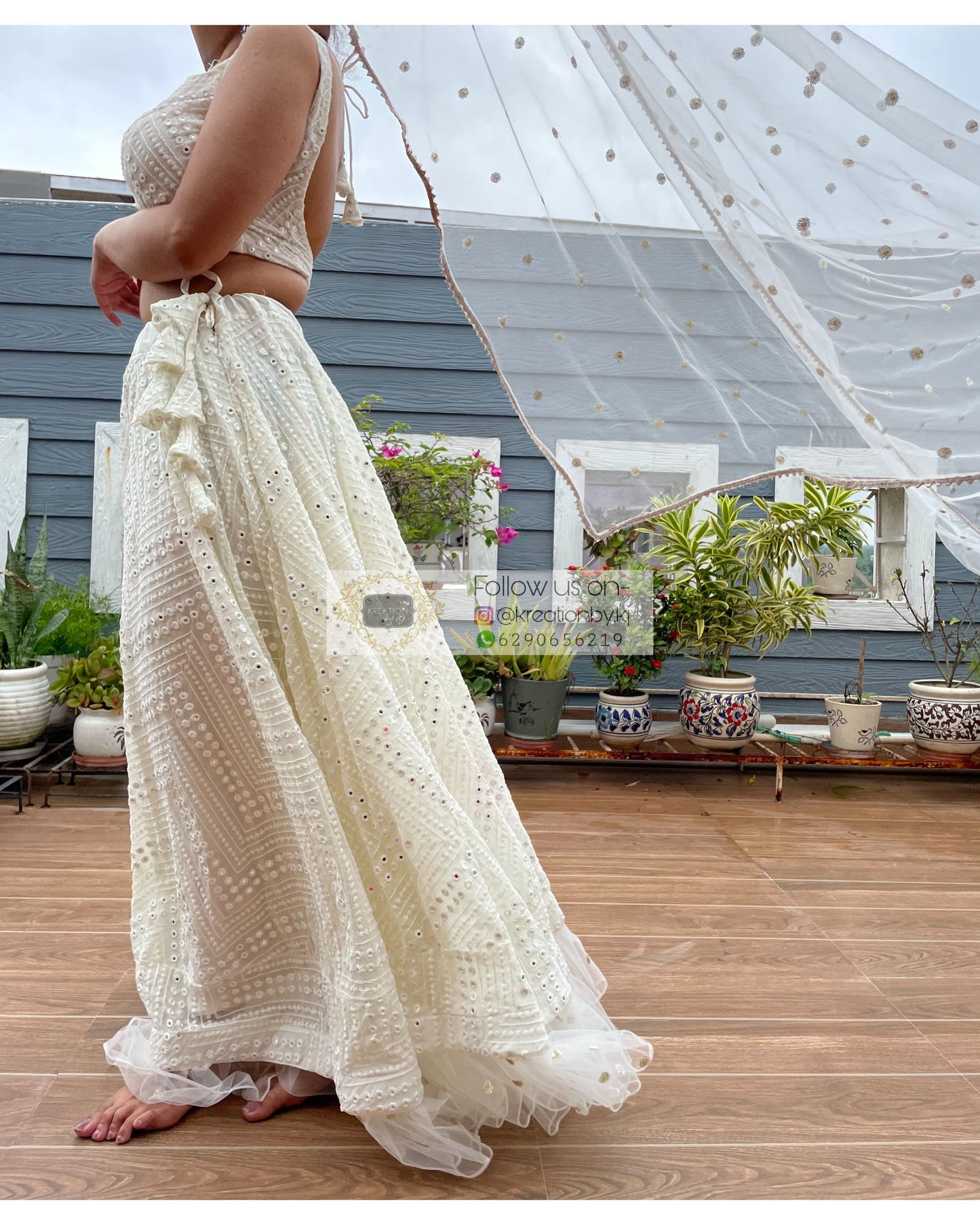 White Sheesh Mahal Lehenga Set - kreationbykj