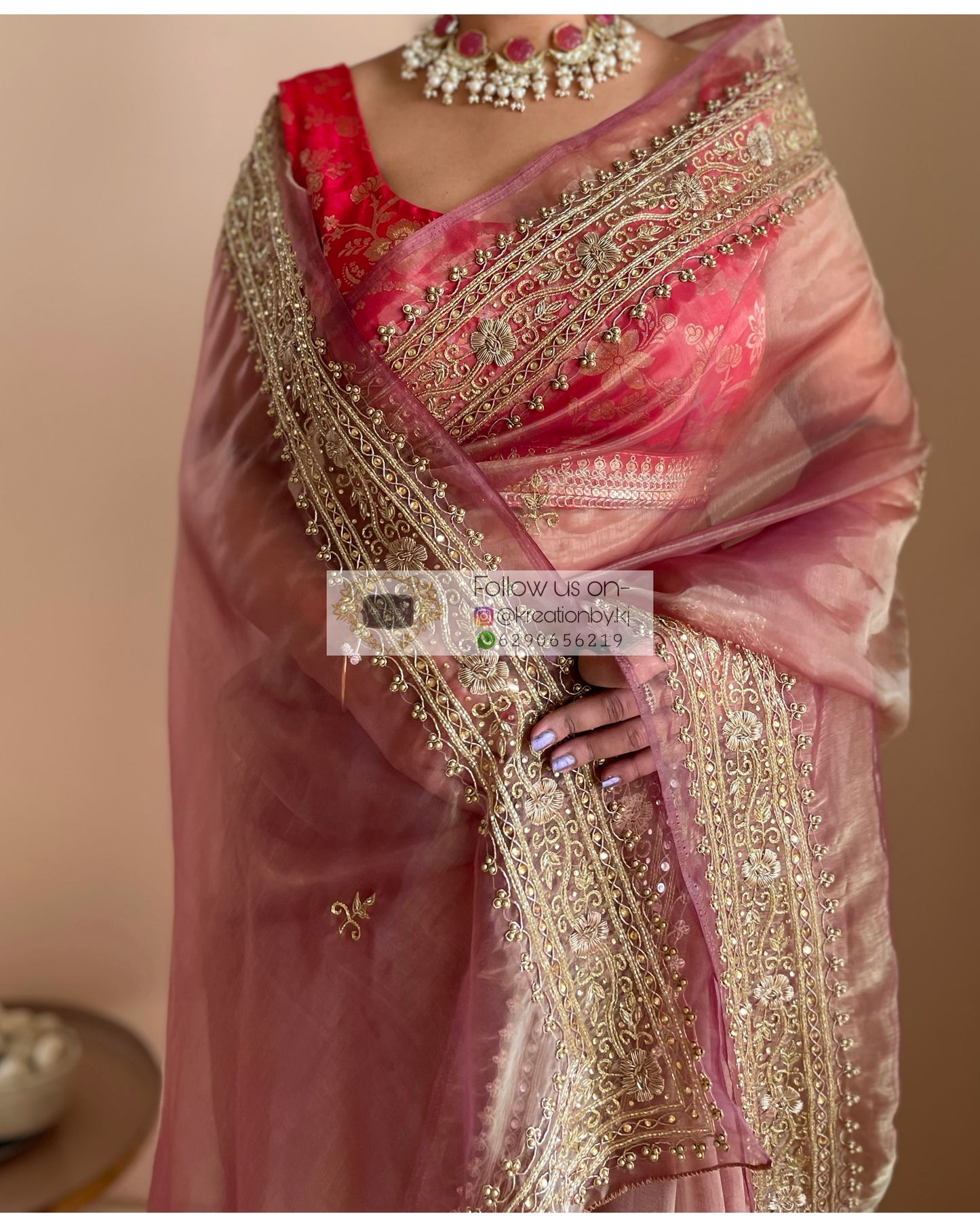 Rose Beige Zarina Saree - kreationbykj