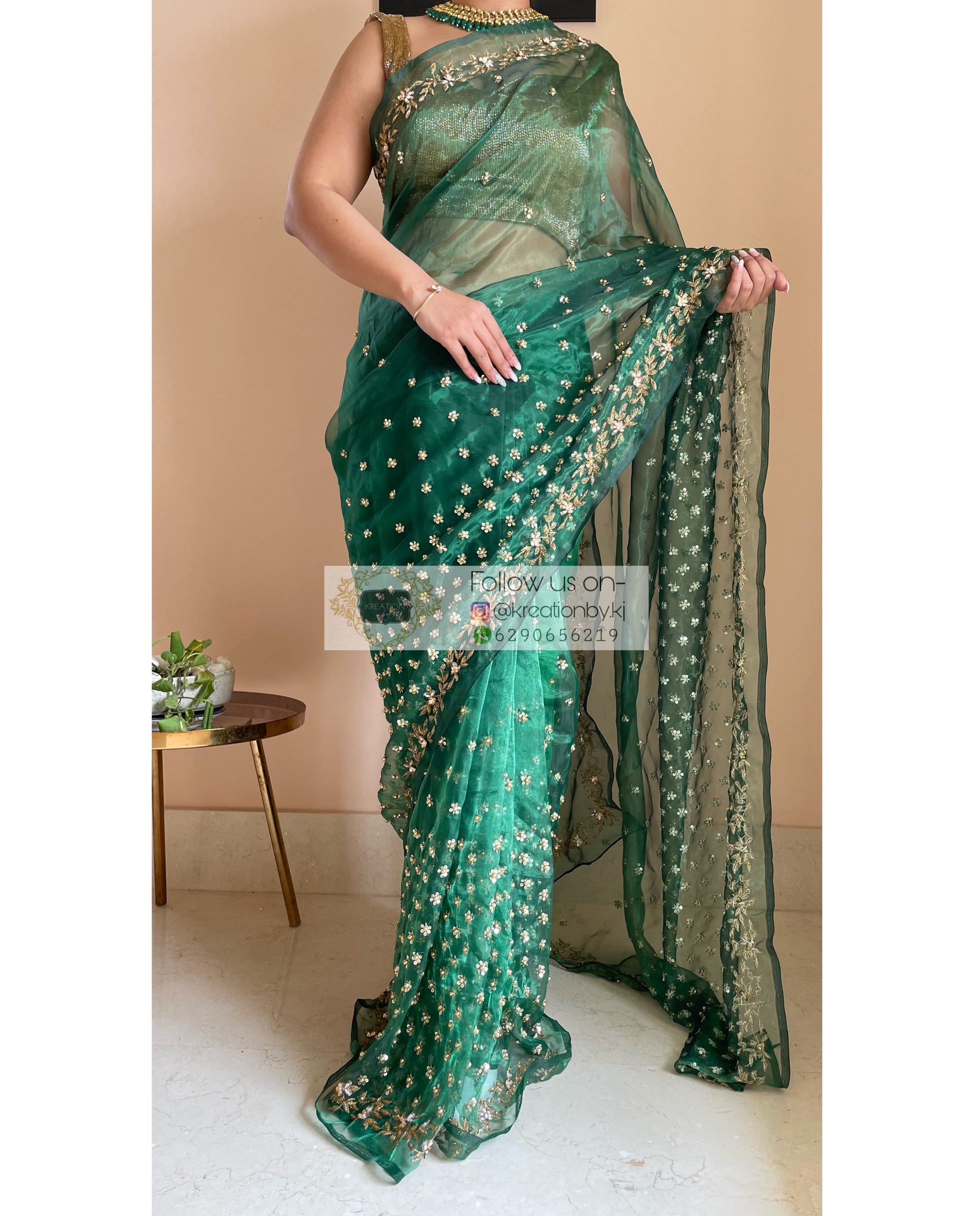 Forest Green Badan pe Sitaare Saree - kreationbykj