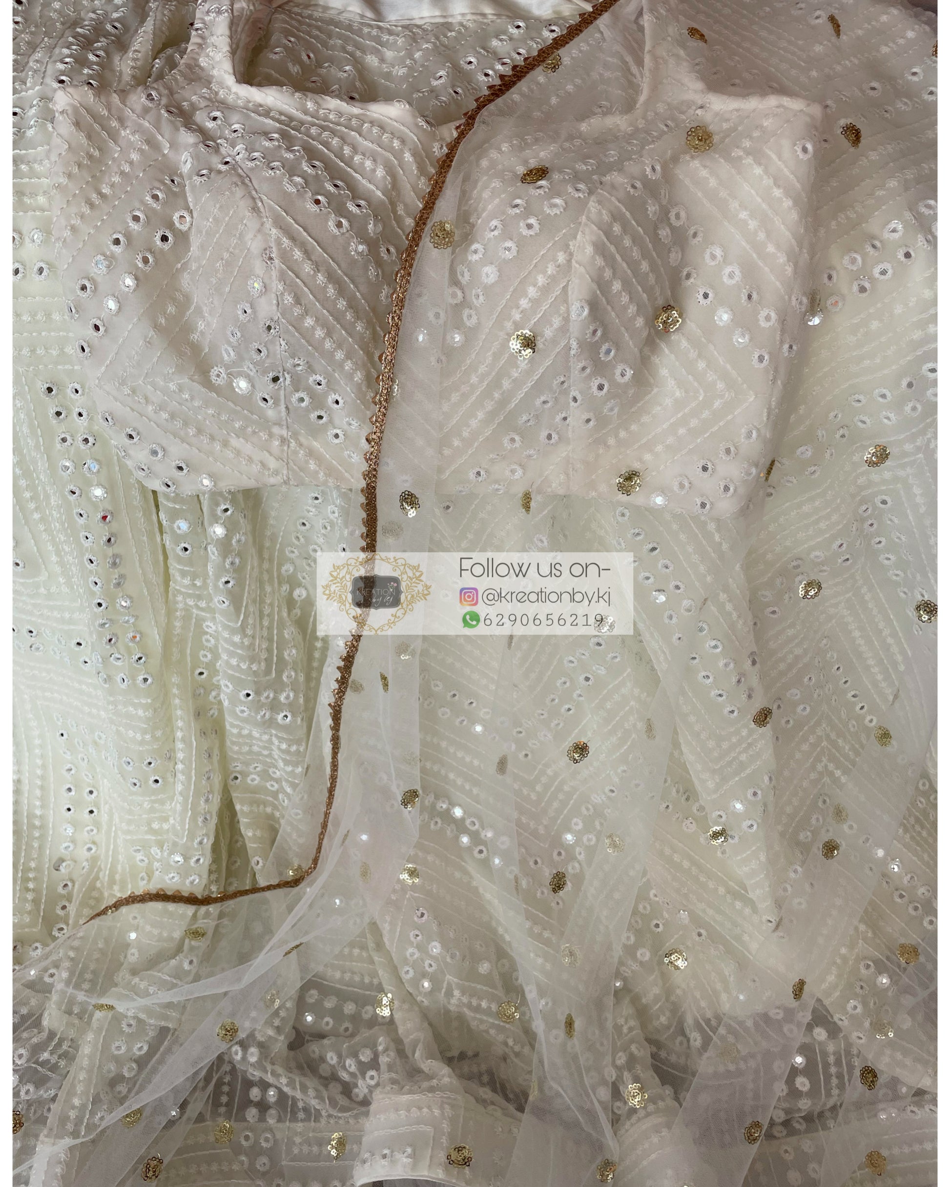 White Sheesh Mahal Lehenga Set - kreationbykj