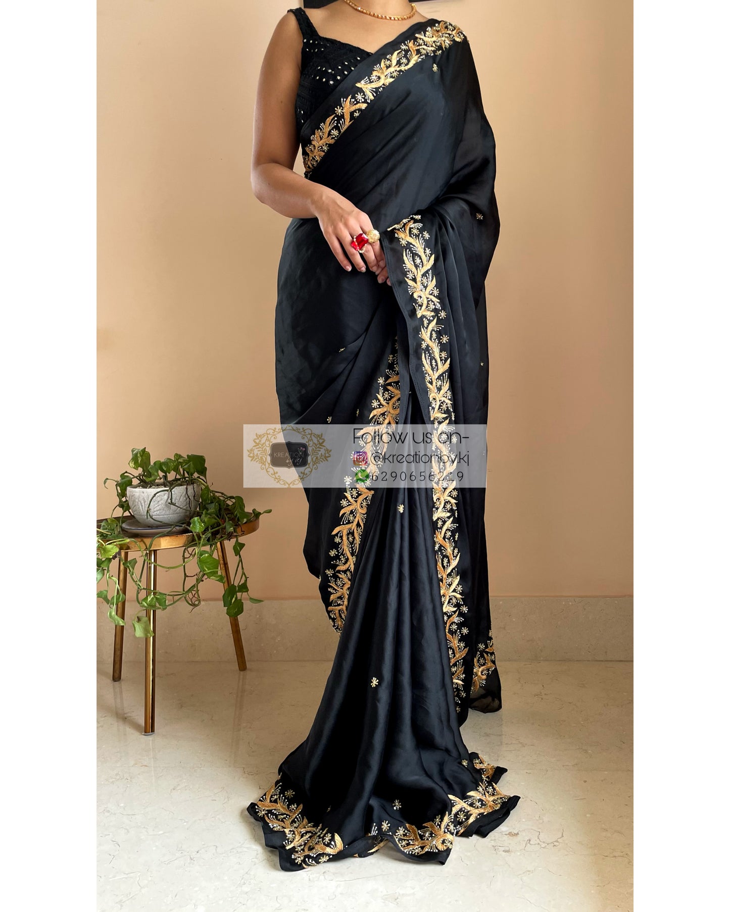 Black Resham Saree - kreationbykj