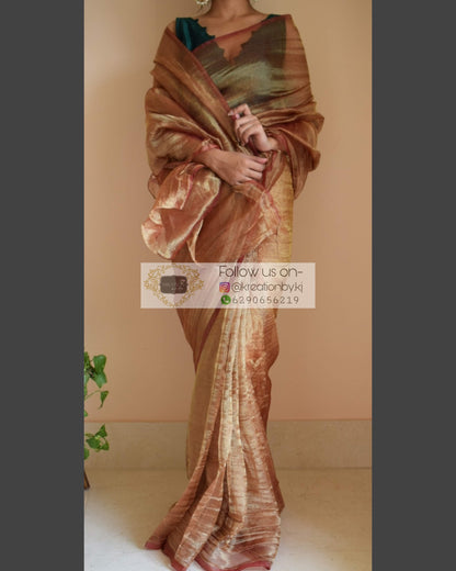 Copper Zari Tissue Saree - kreationbykj