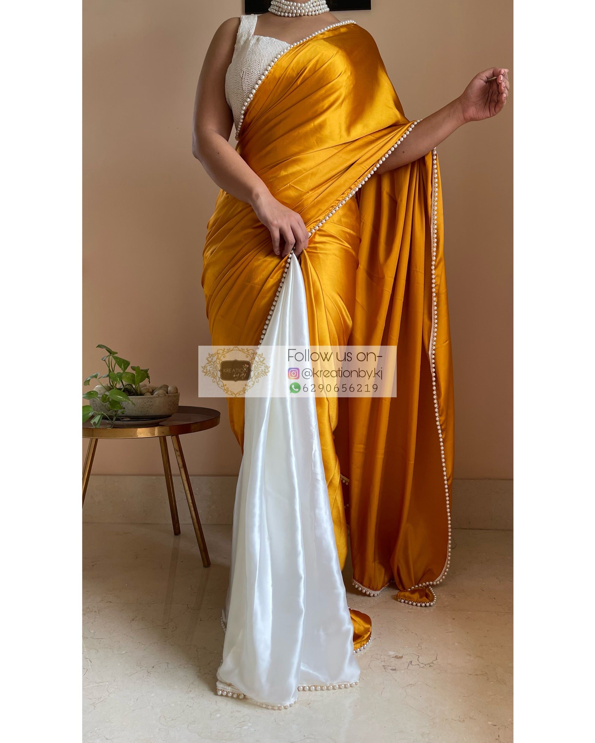 Sunny Side up Two in One Satin Saree - kreationbykj