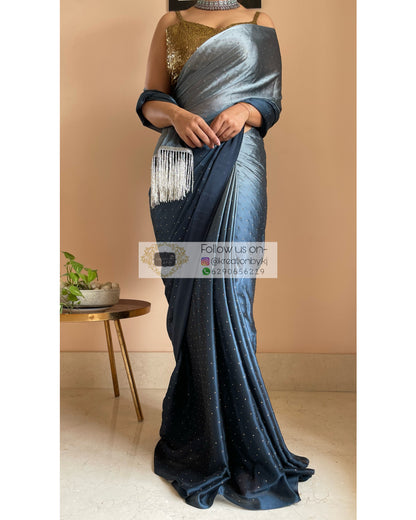 Ombré Midnight Blue Saree with Stone Work - kreationbykj