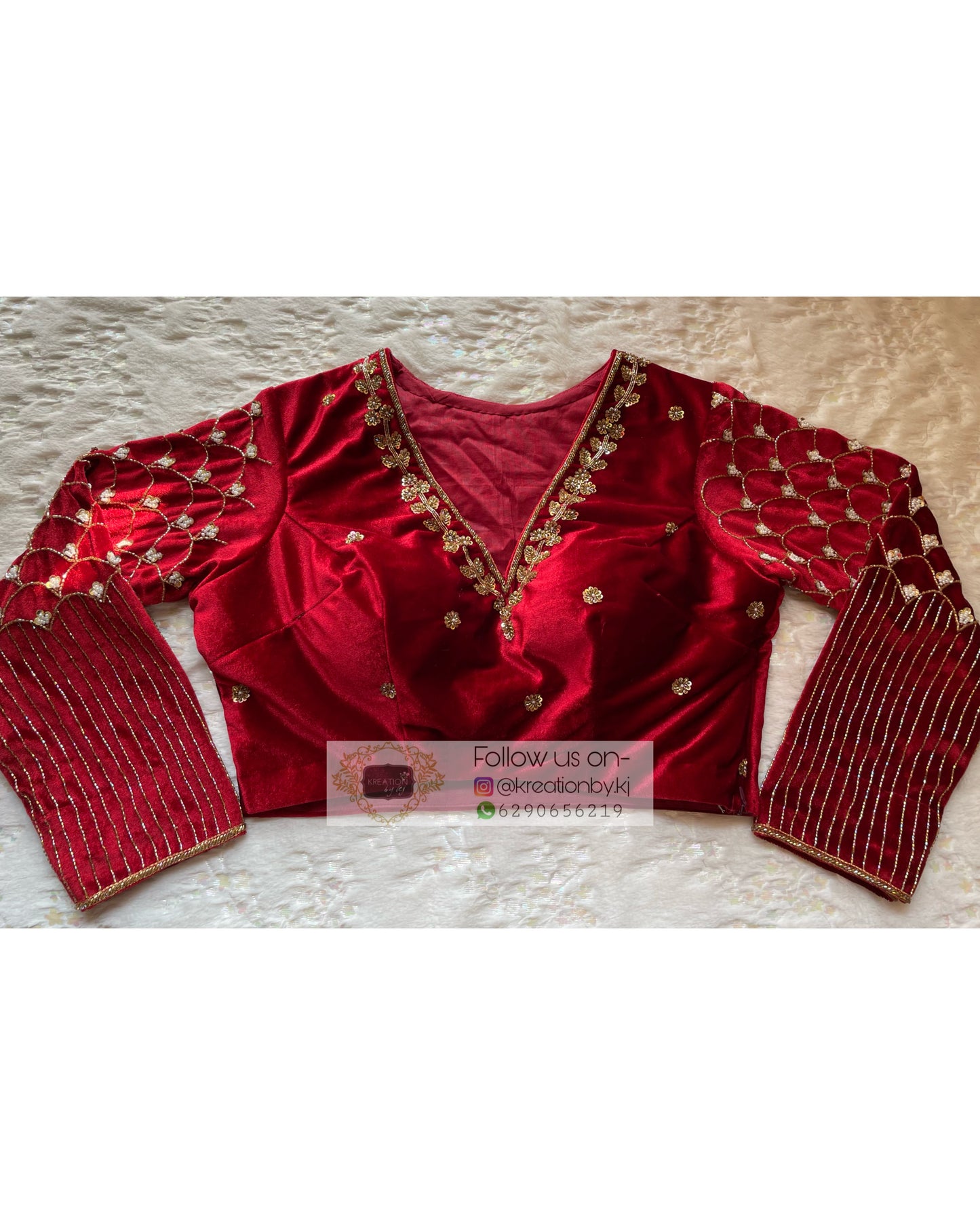 Maroon Velvet Taj Mahal Accent Blouse Piece - kreationbykj