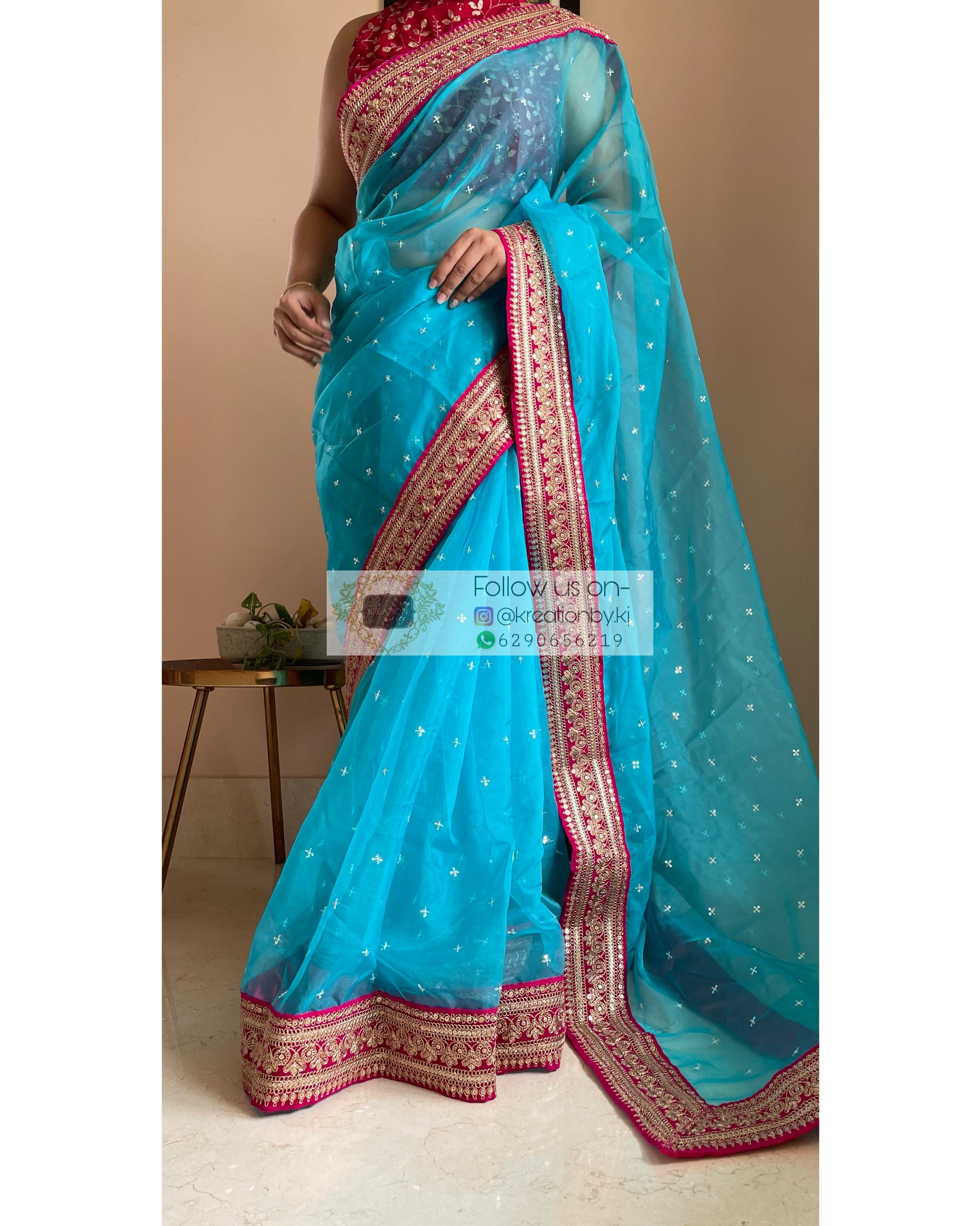 Blue Ragini Organza Saree - kreationbykj